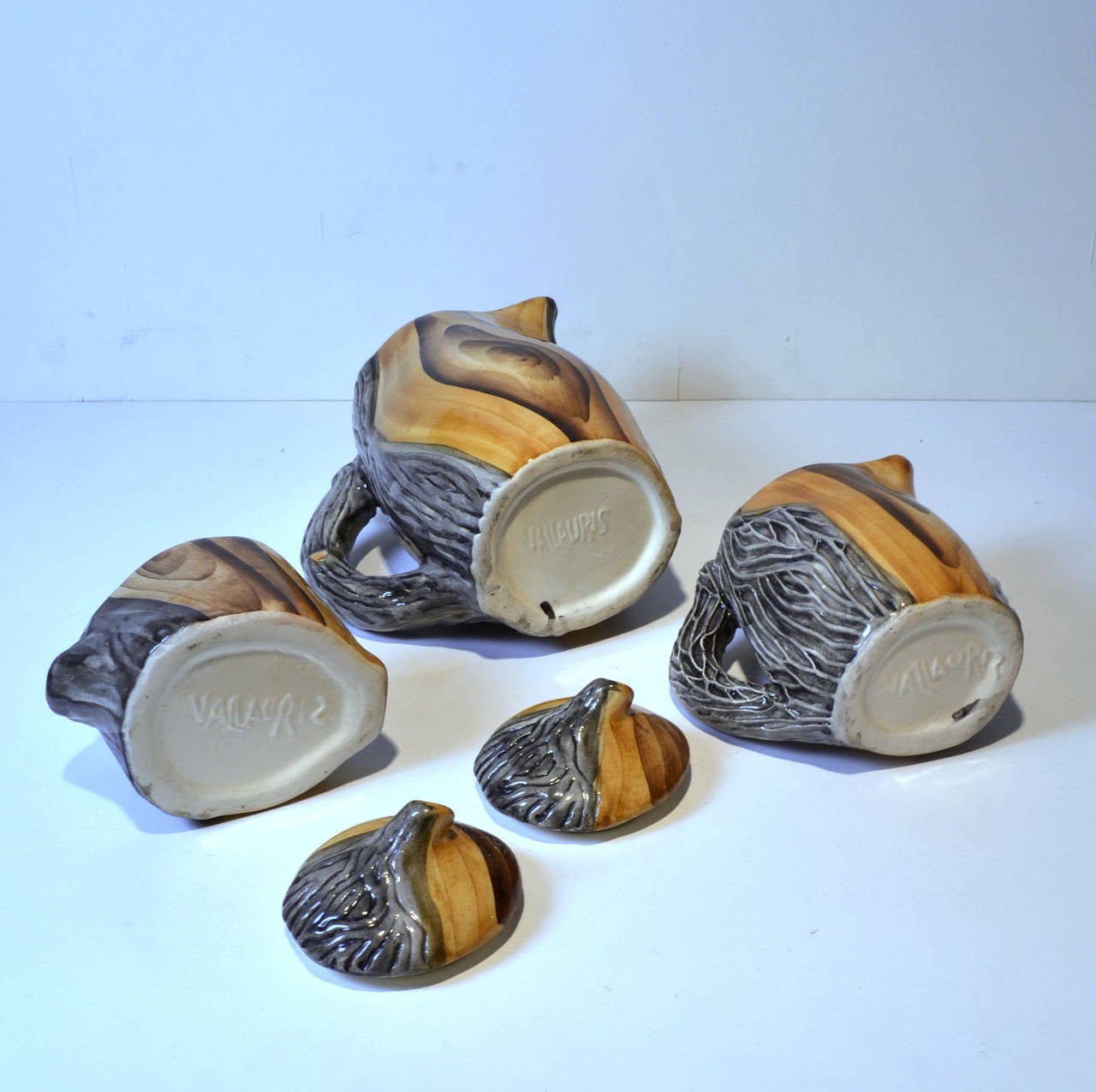 Ceramic Mid-Century Modern Faux Bois Tea Set, Vallauris France For Sale