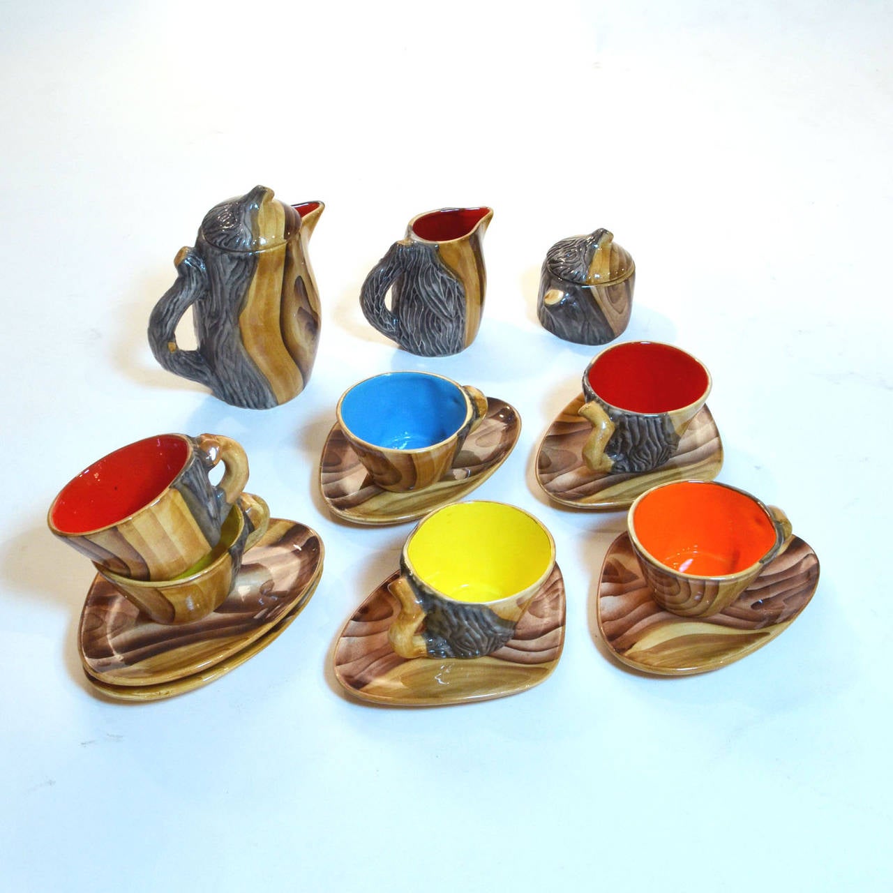 Mid-Century Modern Faux Bois Tea Set, Vallauris France In Good Condition For Sale In London, GB