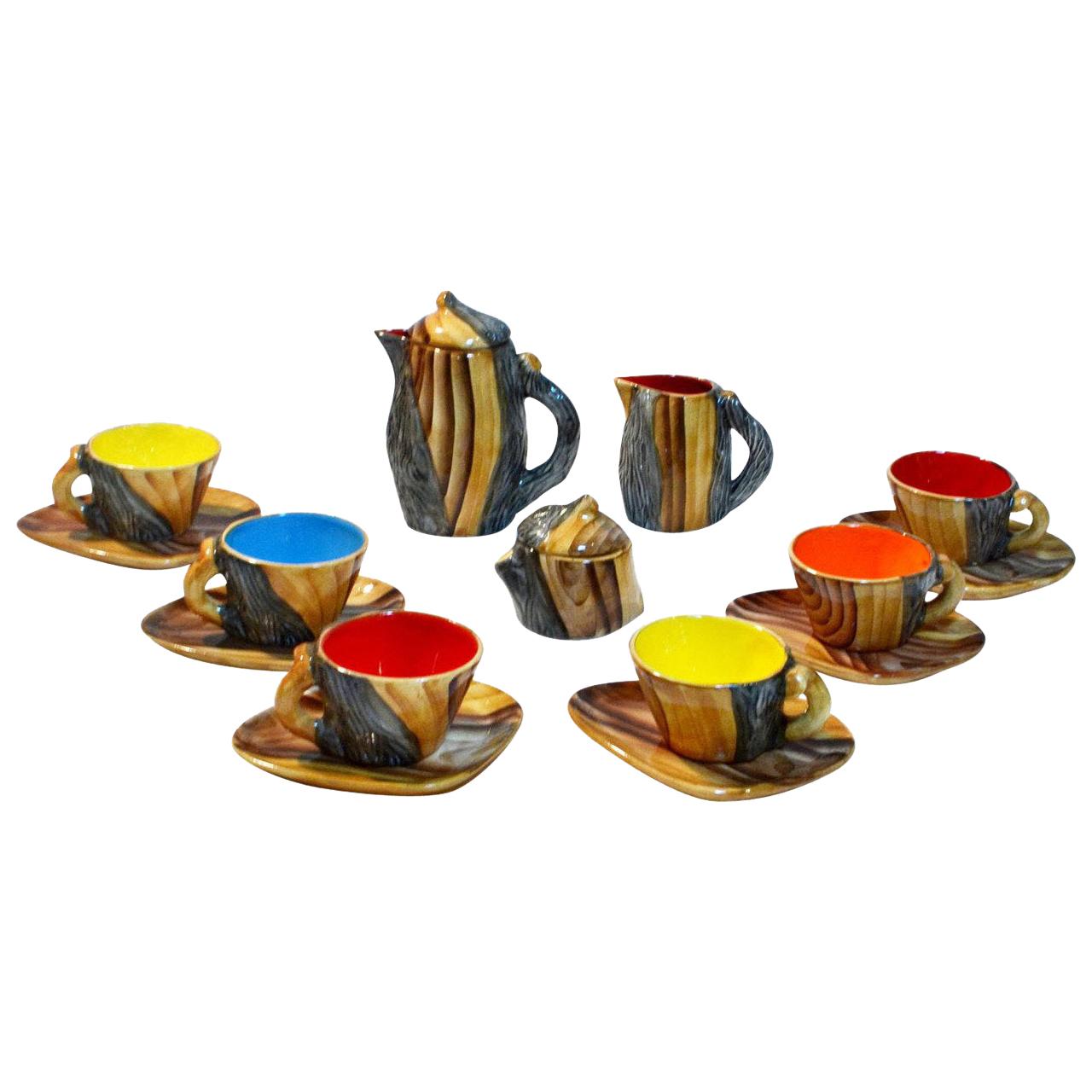 Mid-Century Modern Faux Bois Tea Set, Vallauris France