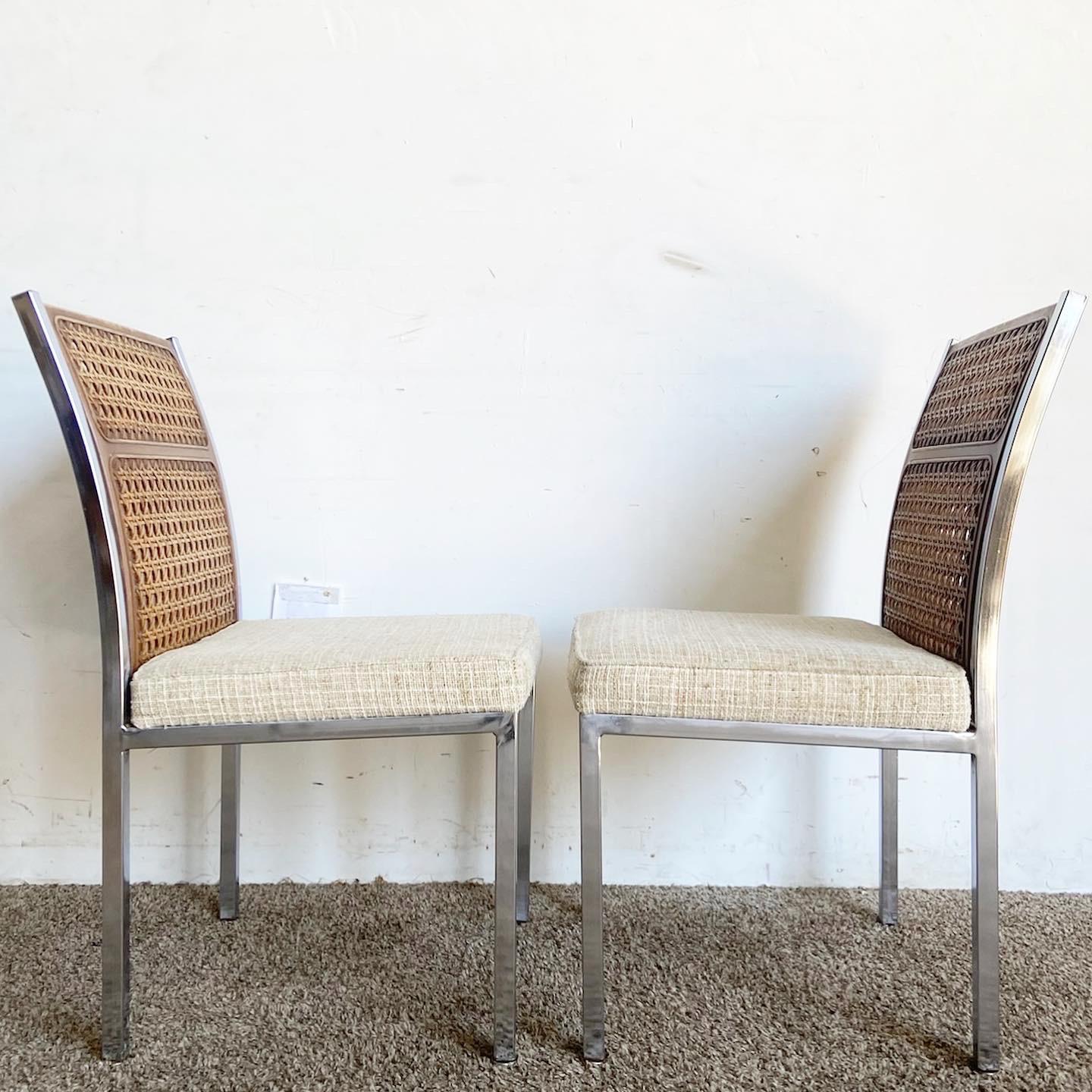 Mid-Century Modern Mid Century Modern Faux Cane and Chrome Dining Chairs - Set of 4 For Sale