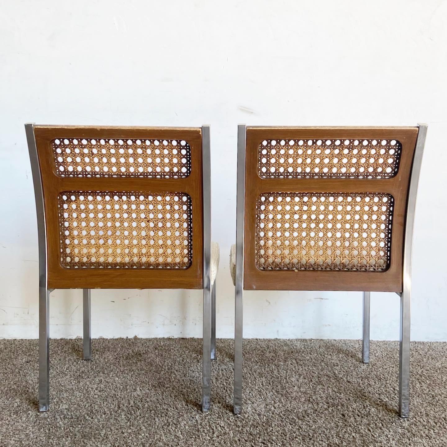 American Mid Century Modern Faux Cane and Chrome Dining Chairs - Set of 4 For Sale