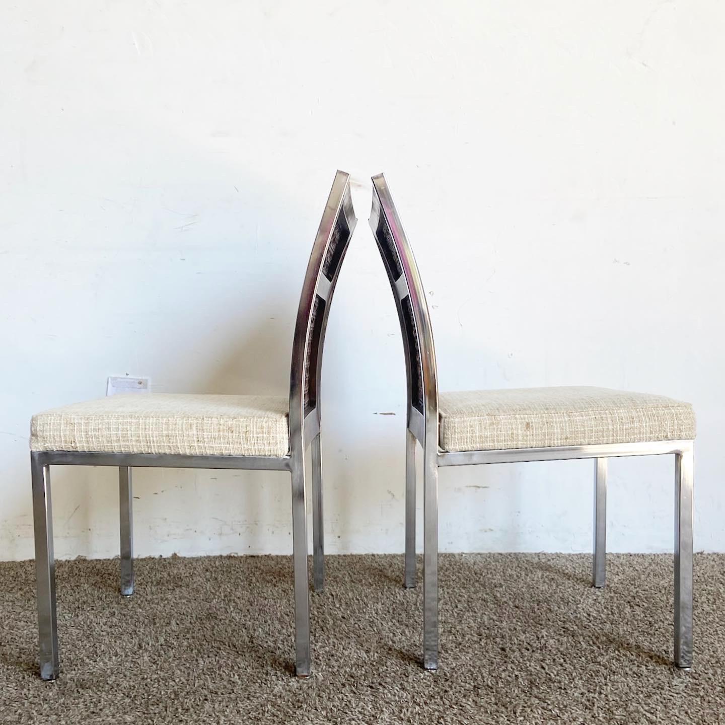 Mid Century Modern Faux Cane and Chrome Dining Chairs - Set of 4 In Good Condition For Sale In Delray Beach, FL