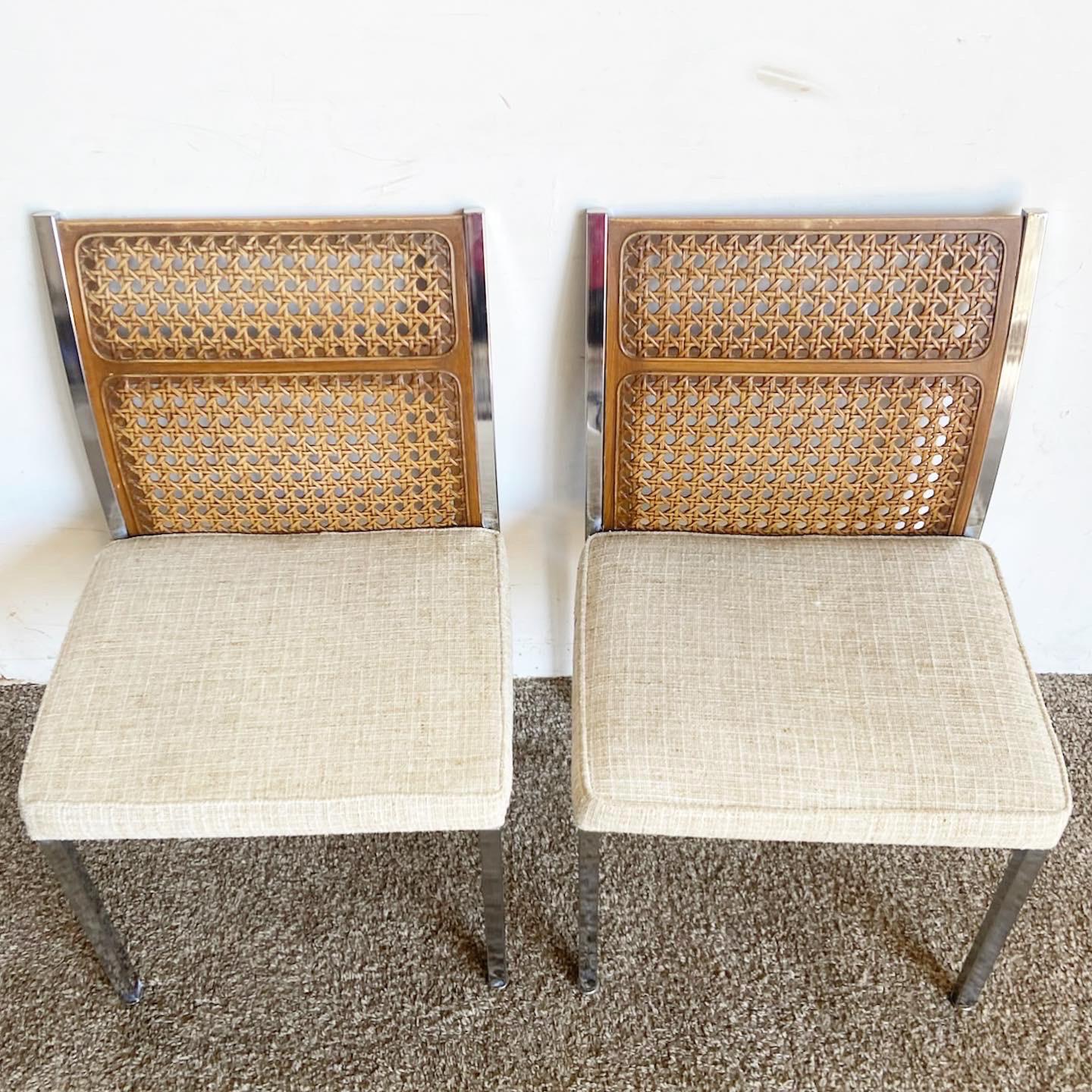20th Century Mid Century Modern Faux Cane and Chrome Dining Chairs - Set of 4 For Sale