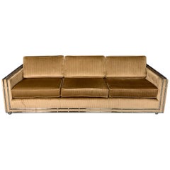 Mid-Century Modern Faux Chromed Bamboo Velvet Sofa