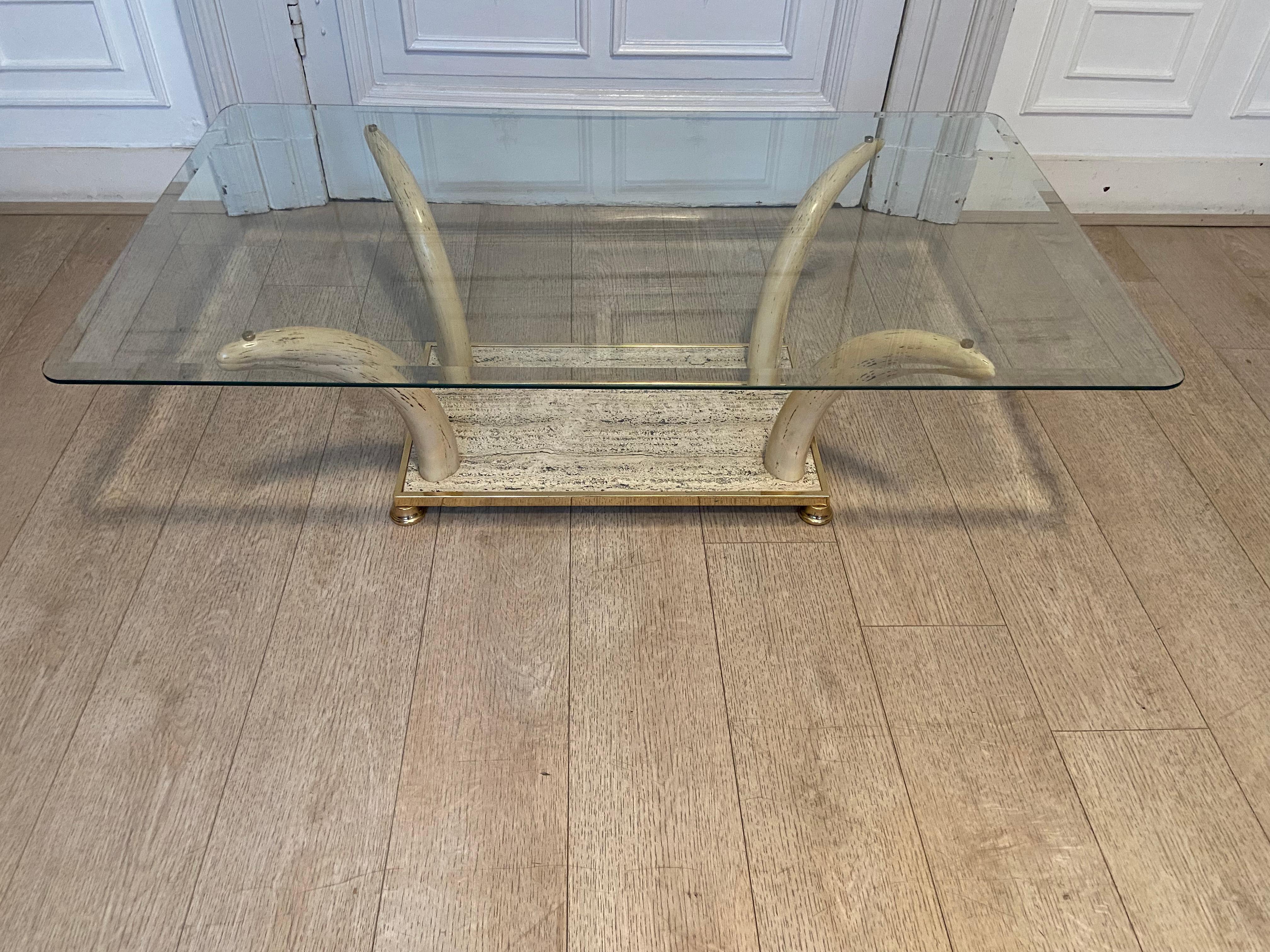 Mid-Century Modern Faux Elephant Tusk Coffee Table, 1970-1980s For Sale 5