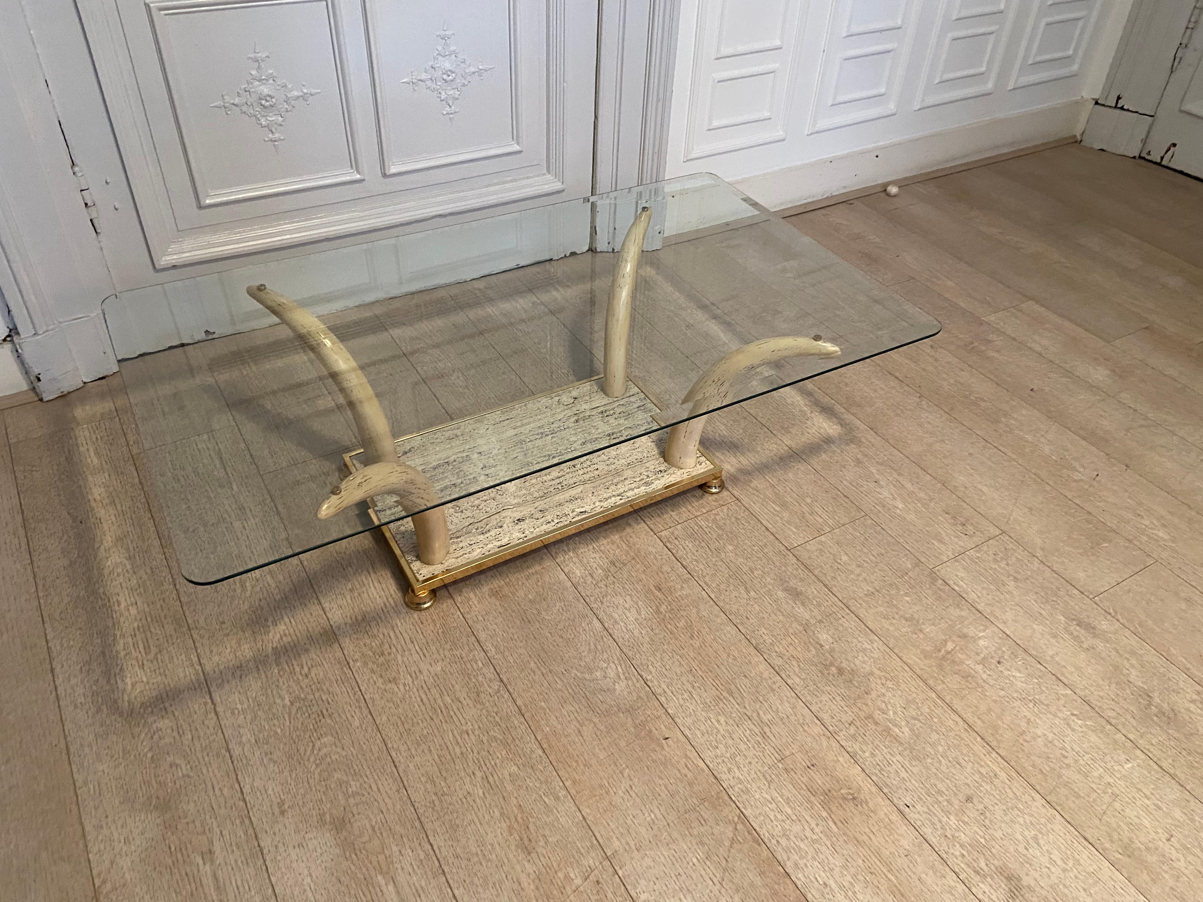 20th Century Mid-Century Modern Faux Elephant Tusk Coffee Table, 1970-1980s For Sale