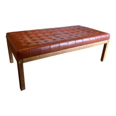 Mid Century Modern Faux Leather/Vinyl Ottoman Bench with Teak Base