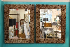 Mid-Century Modern Faux Leopard Leather Frame Mirrors