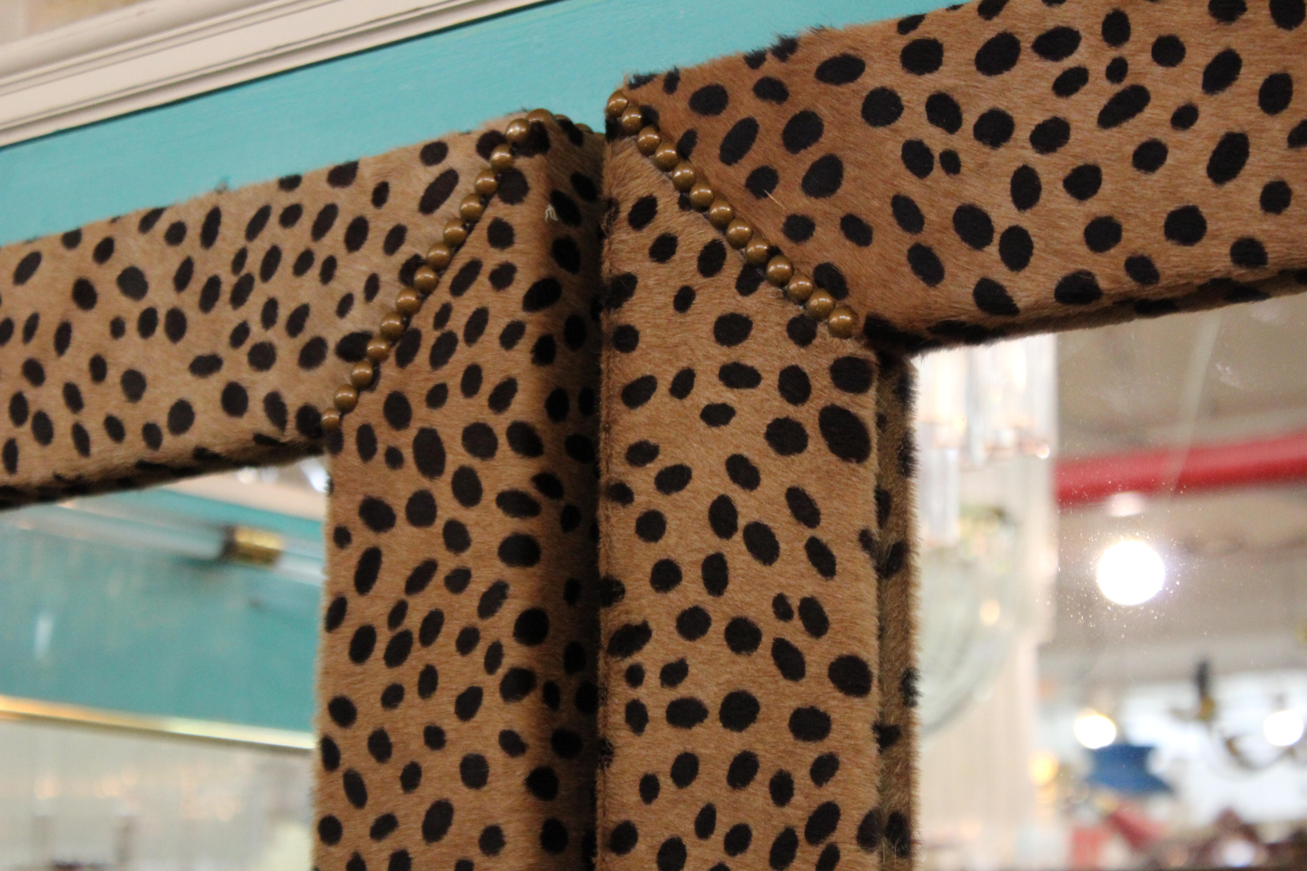 Mid-Century Modern Faux Leopard Leather Frame Mirrors In Good Condition In New York, NY