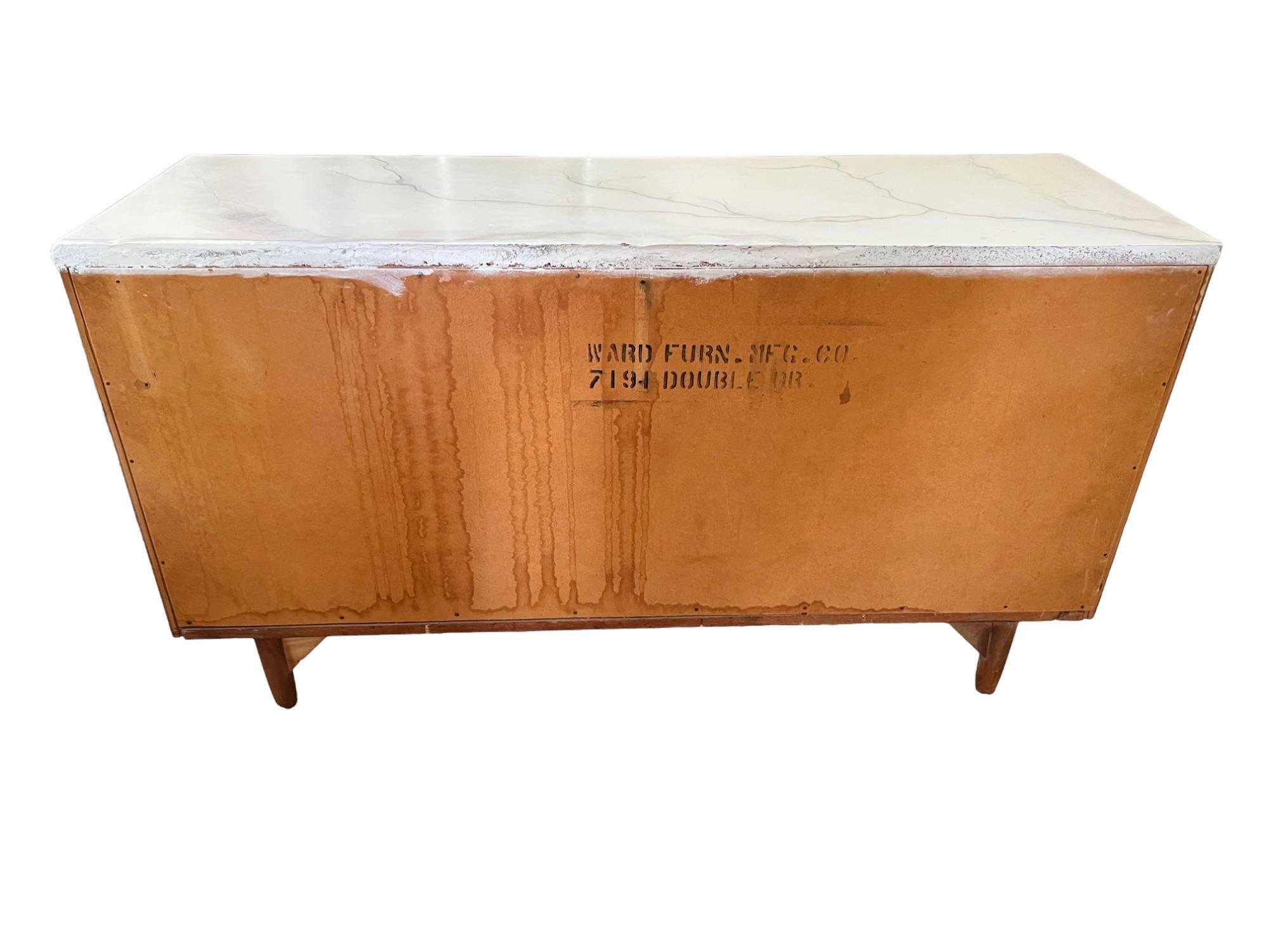 Mid-Century Modern Hand Painted Faux Marble Walnut Dresser For Sale 4