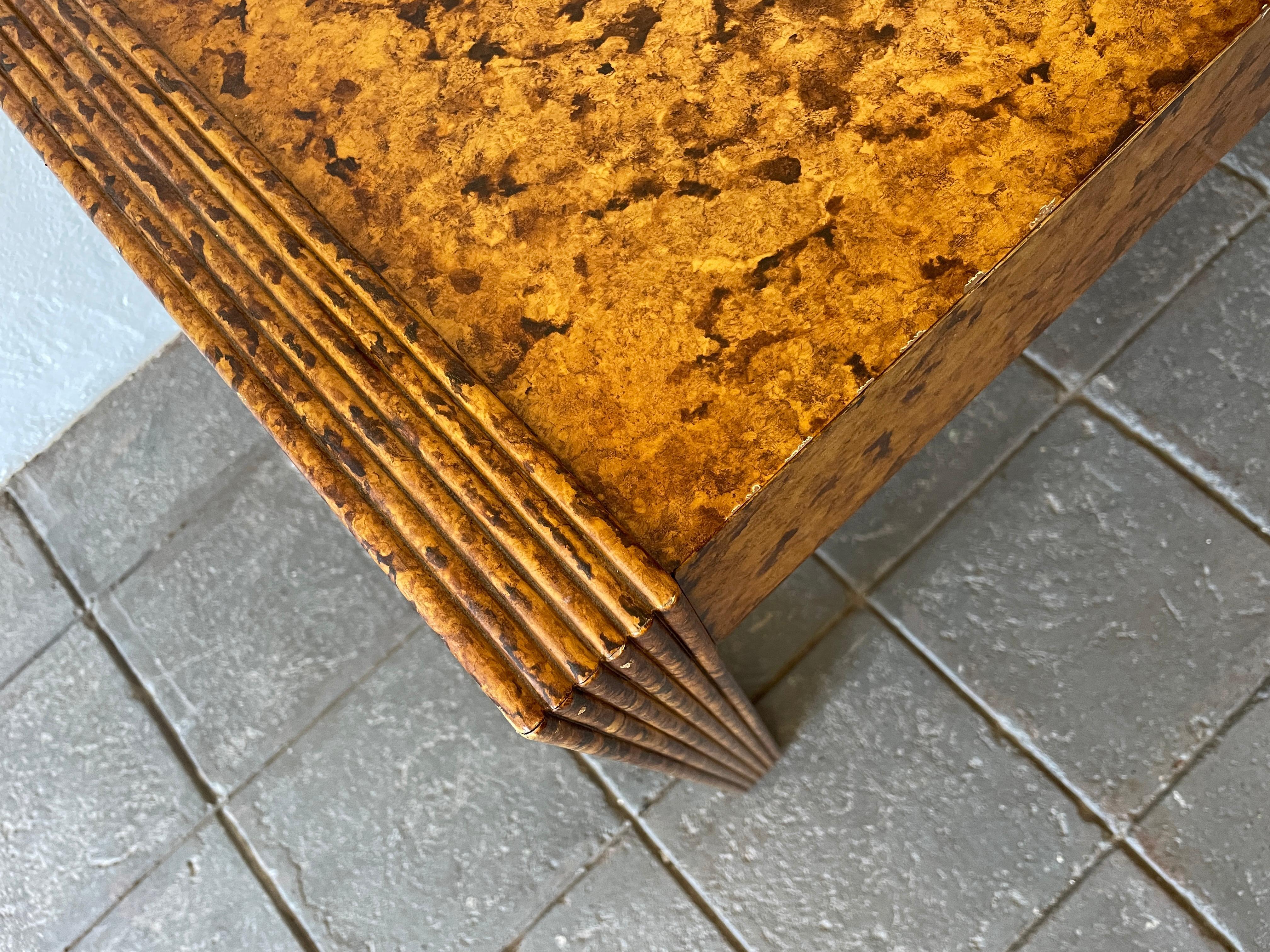 Quercia Scrivania in rovere massiccio a 3 cassetti in finta radica dipinta, moderna, del metà secolo