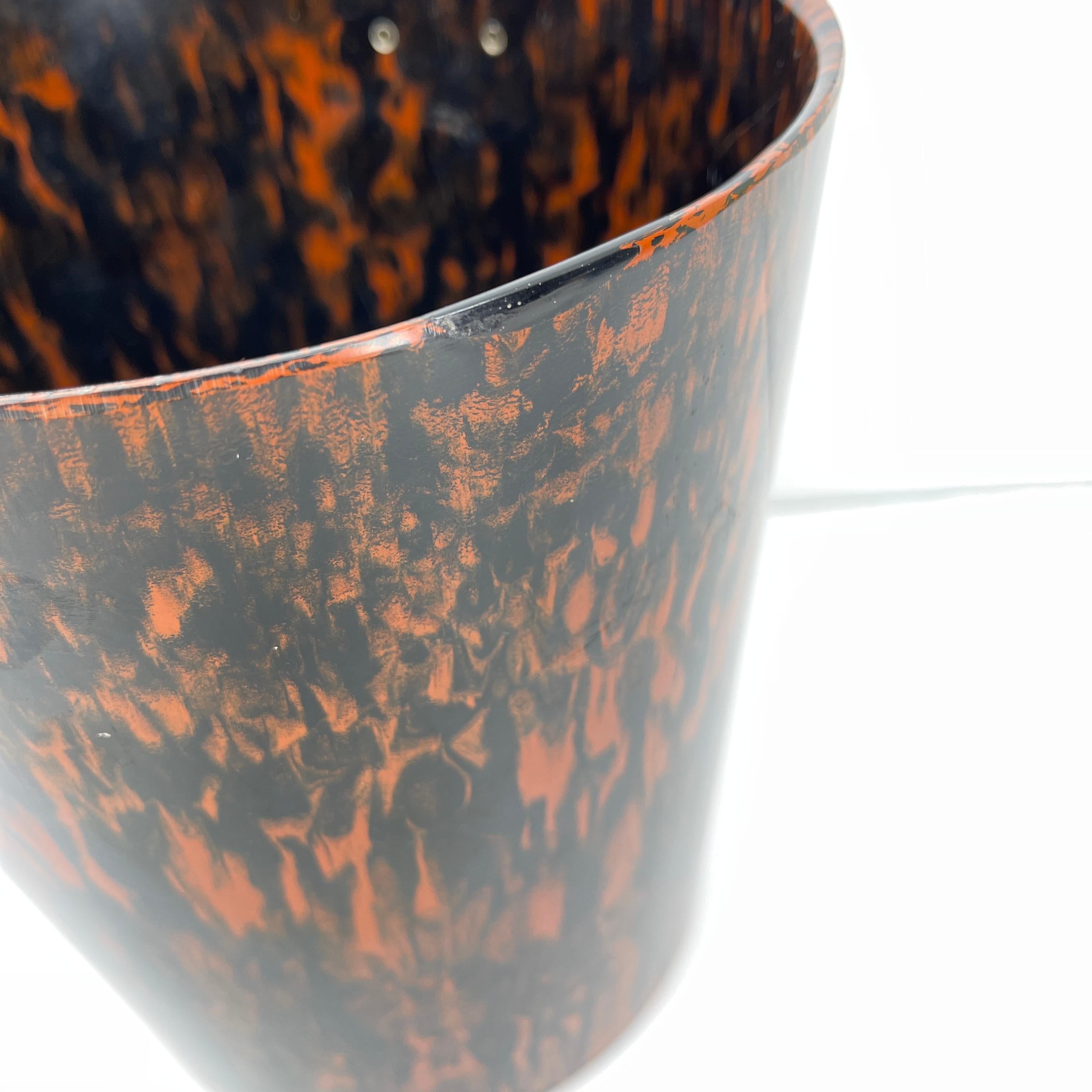 Mid-Century Modern Faux Tortoise Shell Ice Bucket with Chrome Handle, Italian For Sale 2