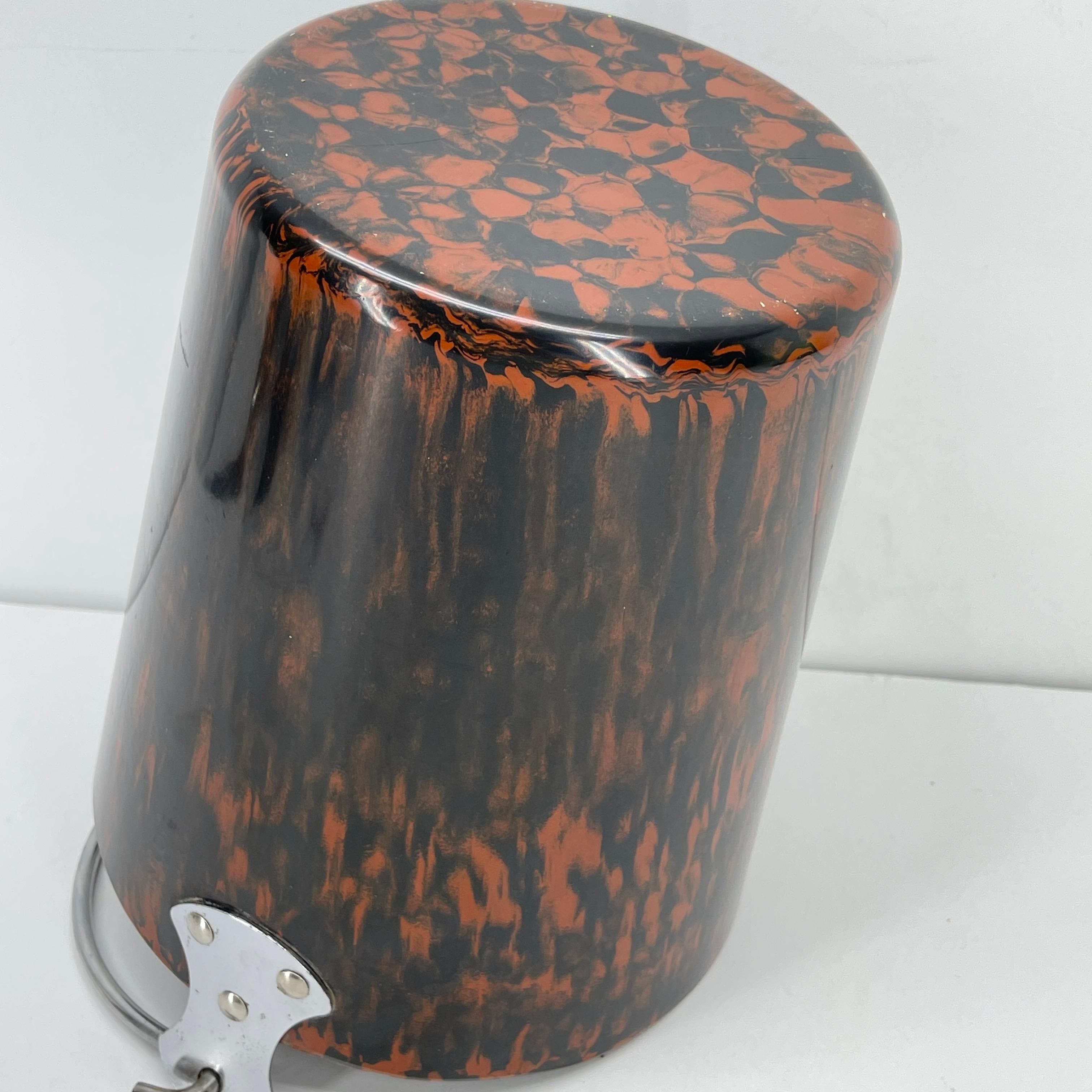 Mid-Century Modern Faux Tortoise Shell Ice Bucket with Chrome Handle, Italian For Sale 10
