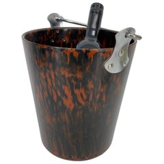 Mid-Century Modern Faux Tortoise Shell Ice Bucket with Chrome Handle, Italian