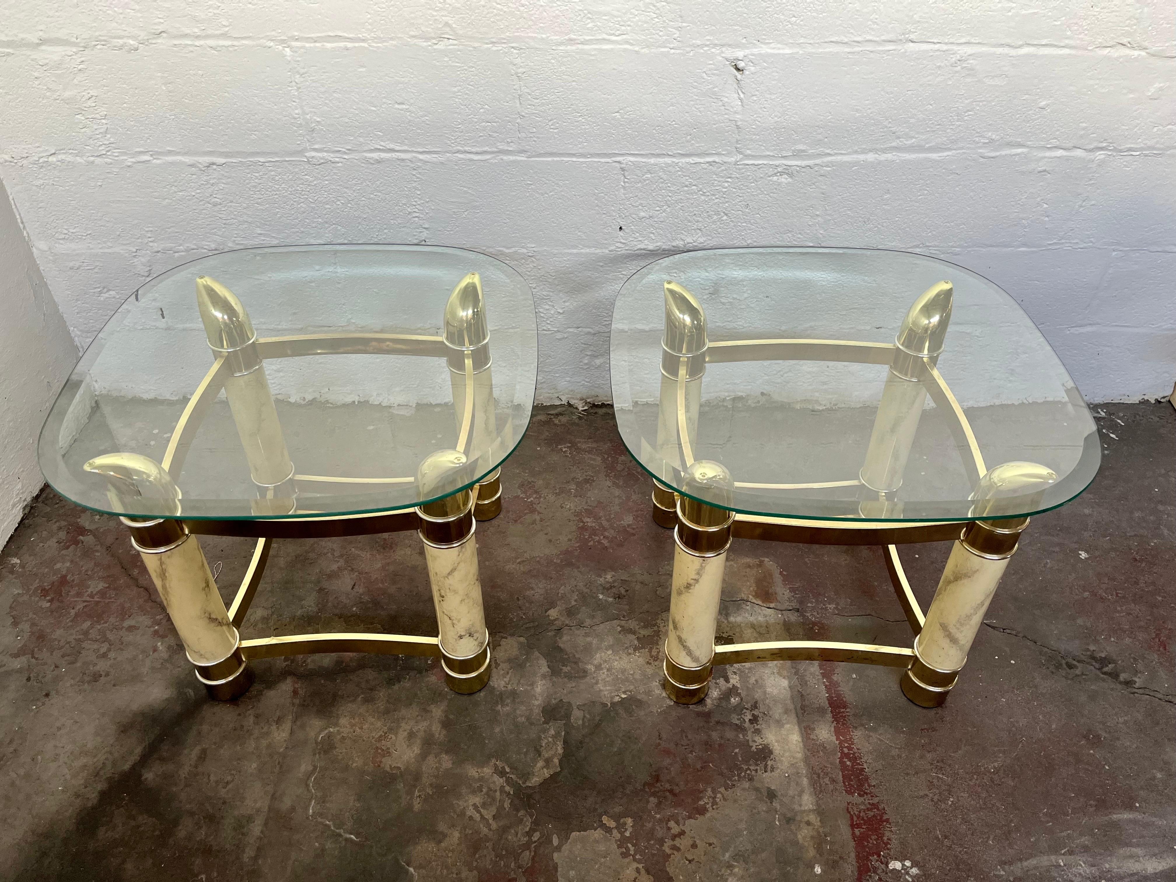 Italian Mid-Century Modern Faux Tusk End Tables by Tommaso Barbi Italy For Sale