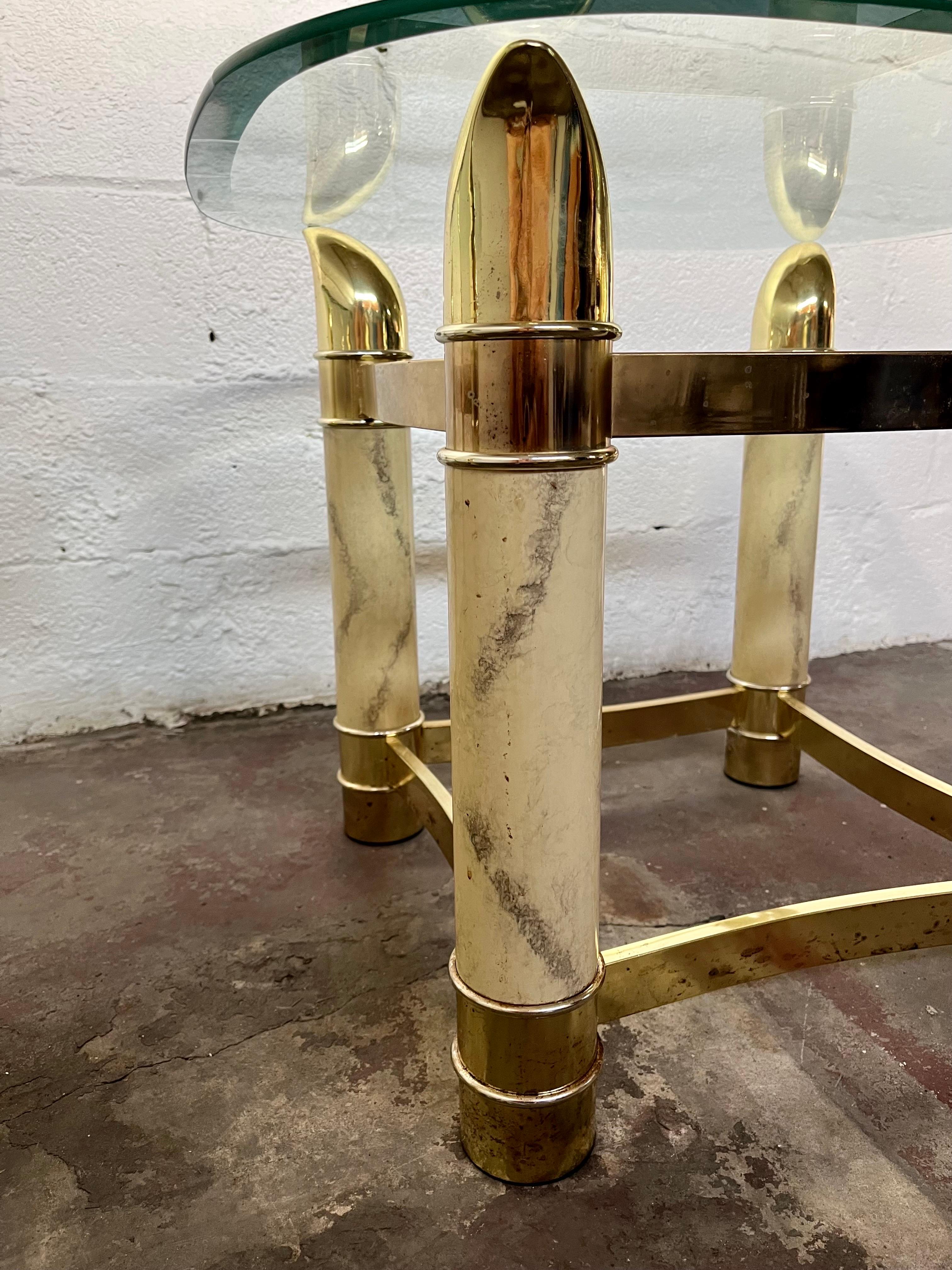 Brass Mid-Century Modern Faux Tusk End Tables by Tommaso Barbi Italy For Sale