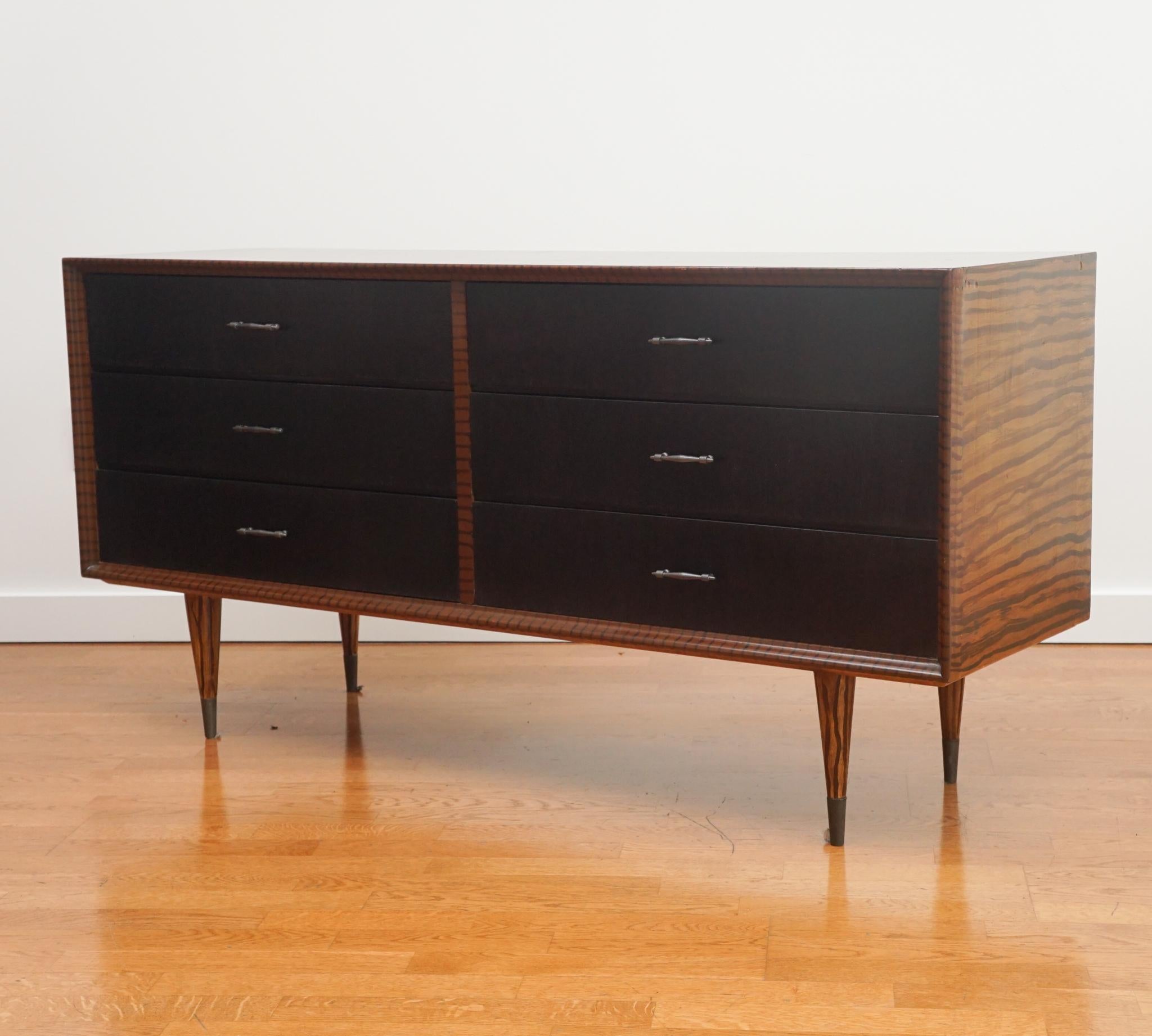 Mid Century Modern Faux Zebra Wood Dresser For Sale 3