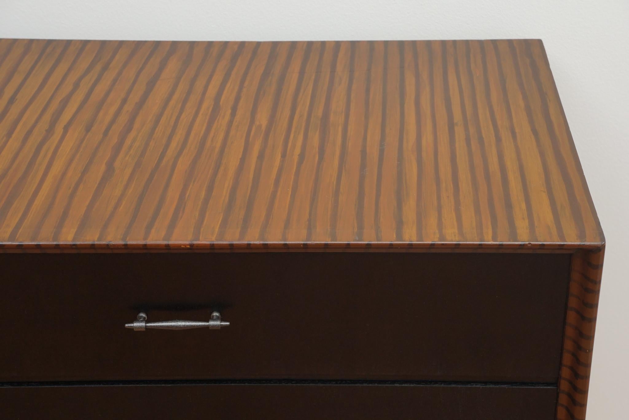 Mid-Century Modern Mid Century Modern Faux Zebra Wood Dresser For Sale