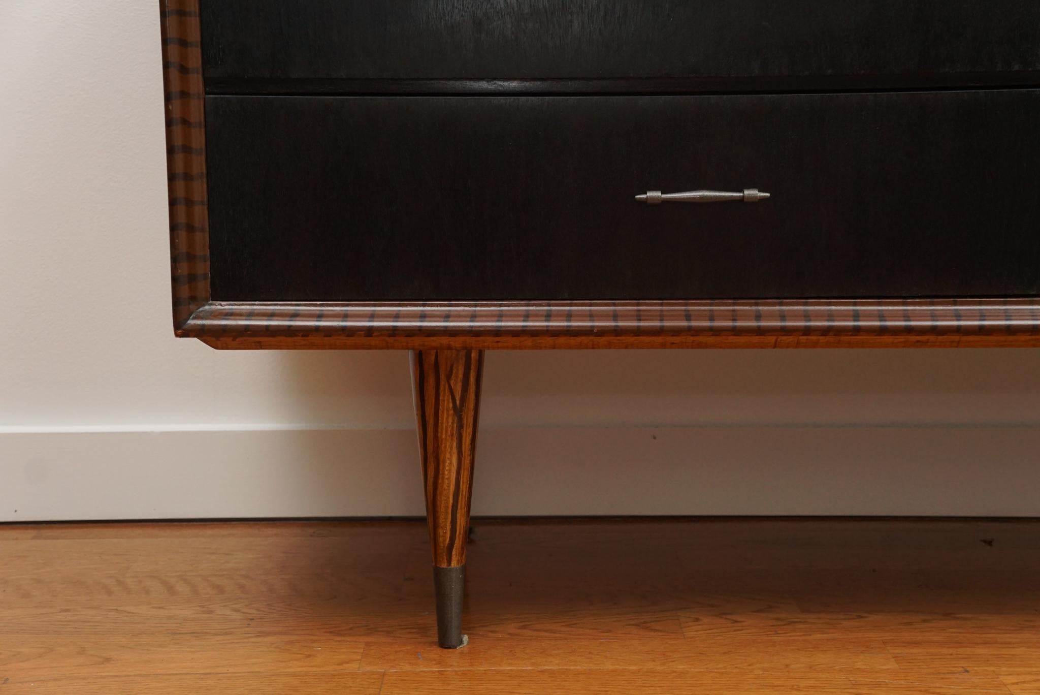 Machine-Made Mid Century Modern Faux Zebra Wood Dresser For Sale