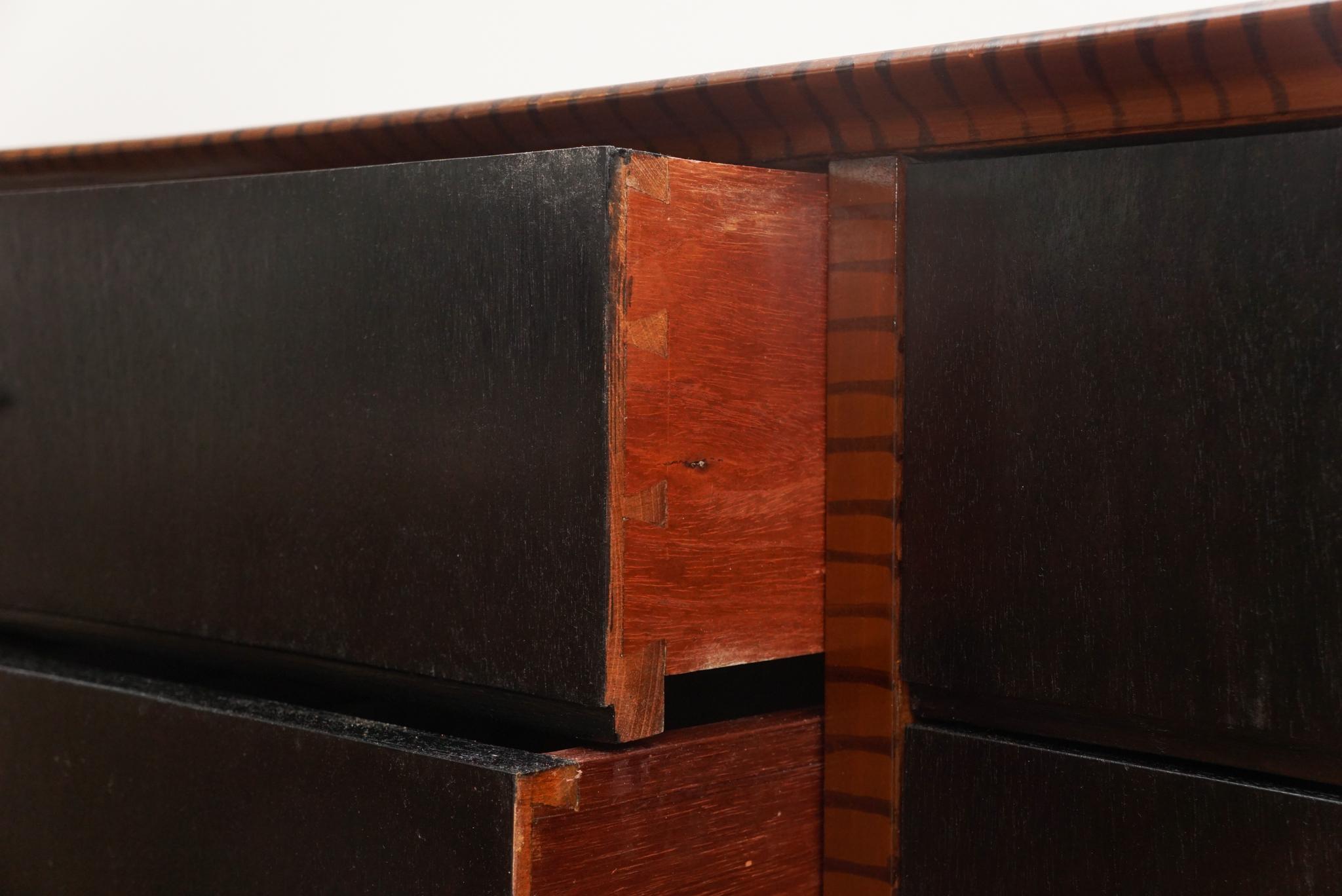 20th Century Mid Century Modern Faux Zebra Wood Dresser For Sale