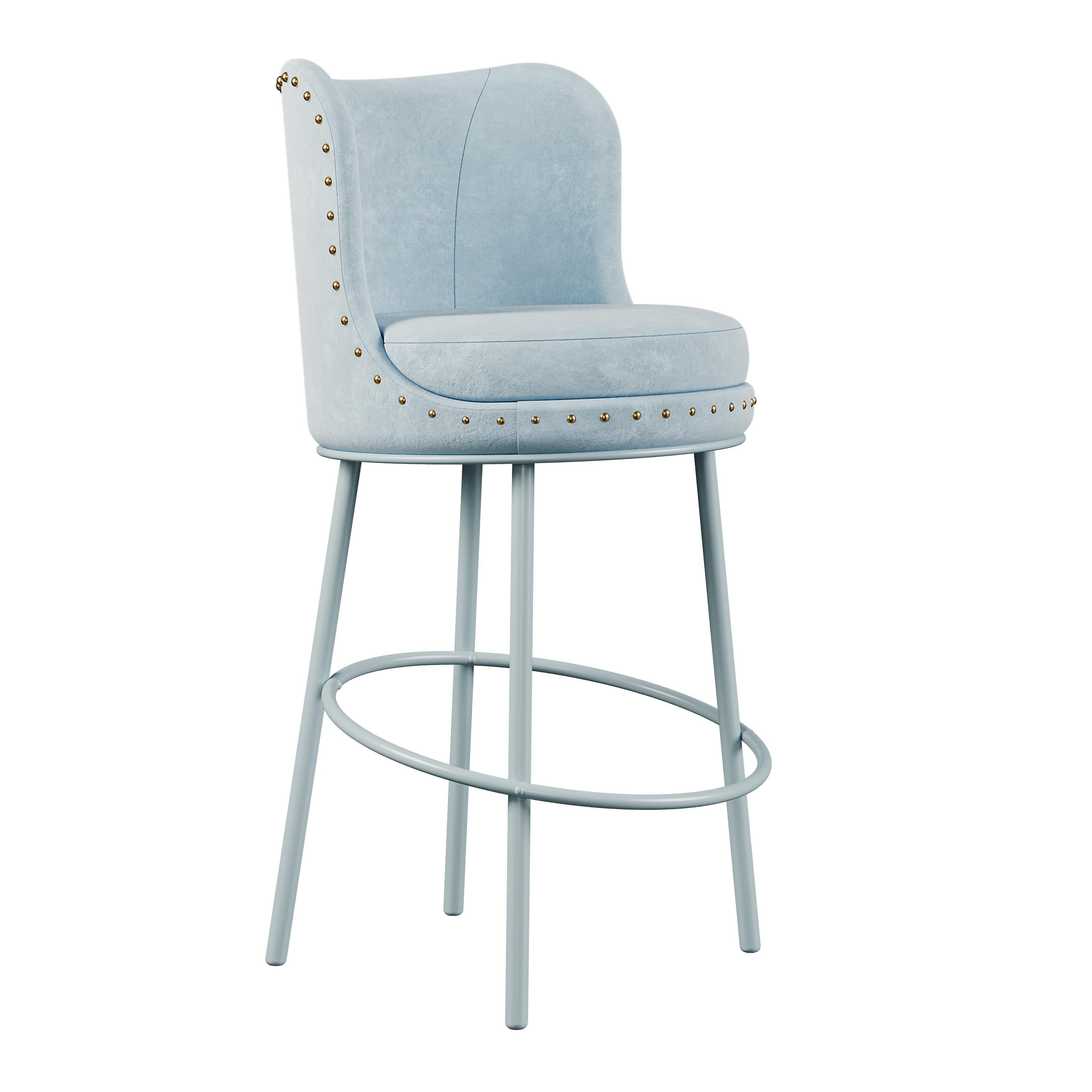 Metal Mid-Century Modern Fay Bar Chair Cotton Velvet For Sale