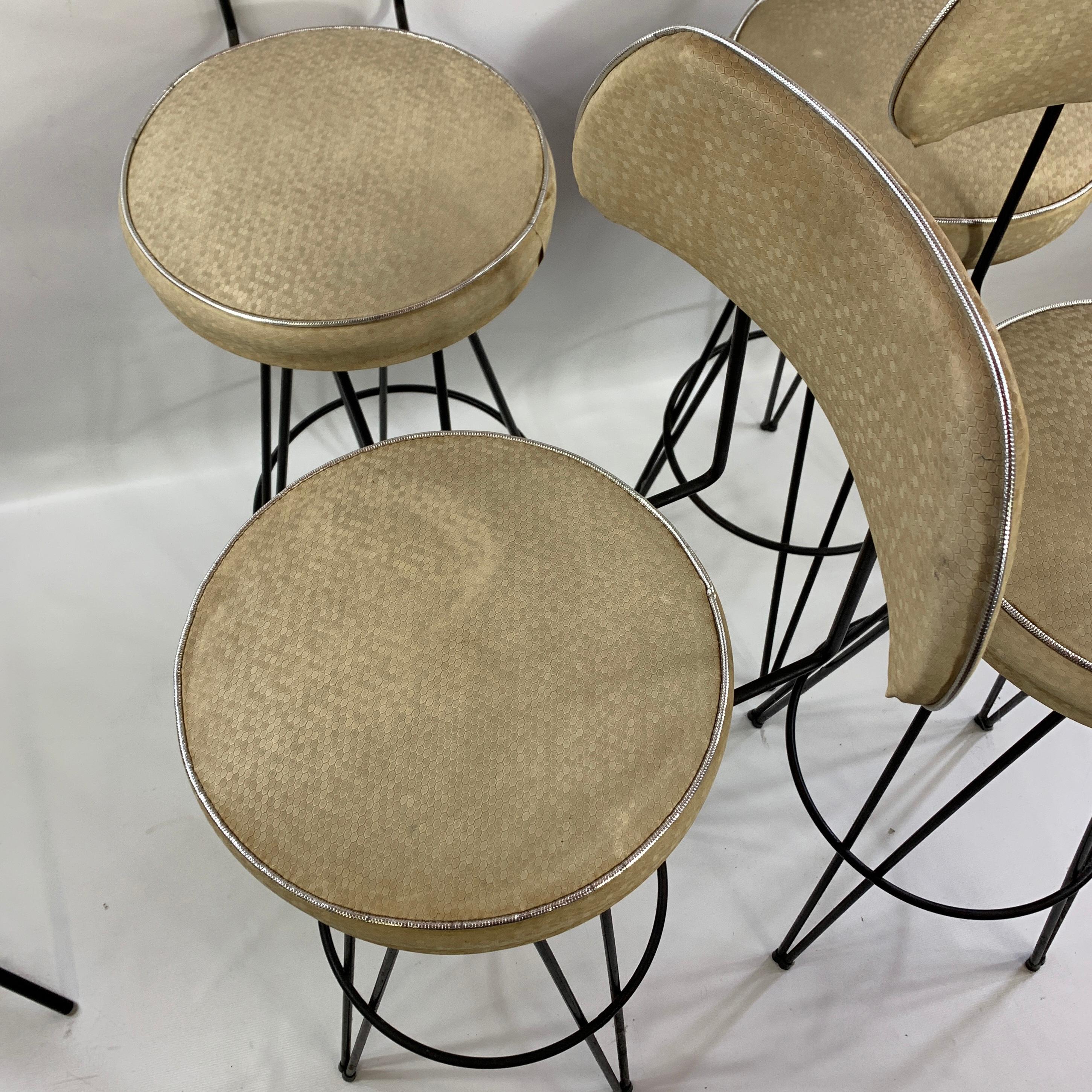 Mid-Century Modern Federick Weinburg Style Hairpin Swivel Stools, Set of 4 5