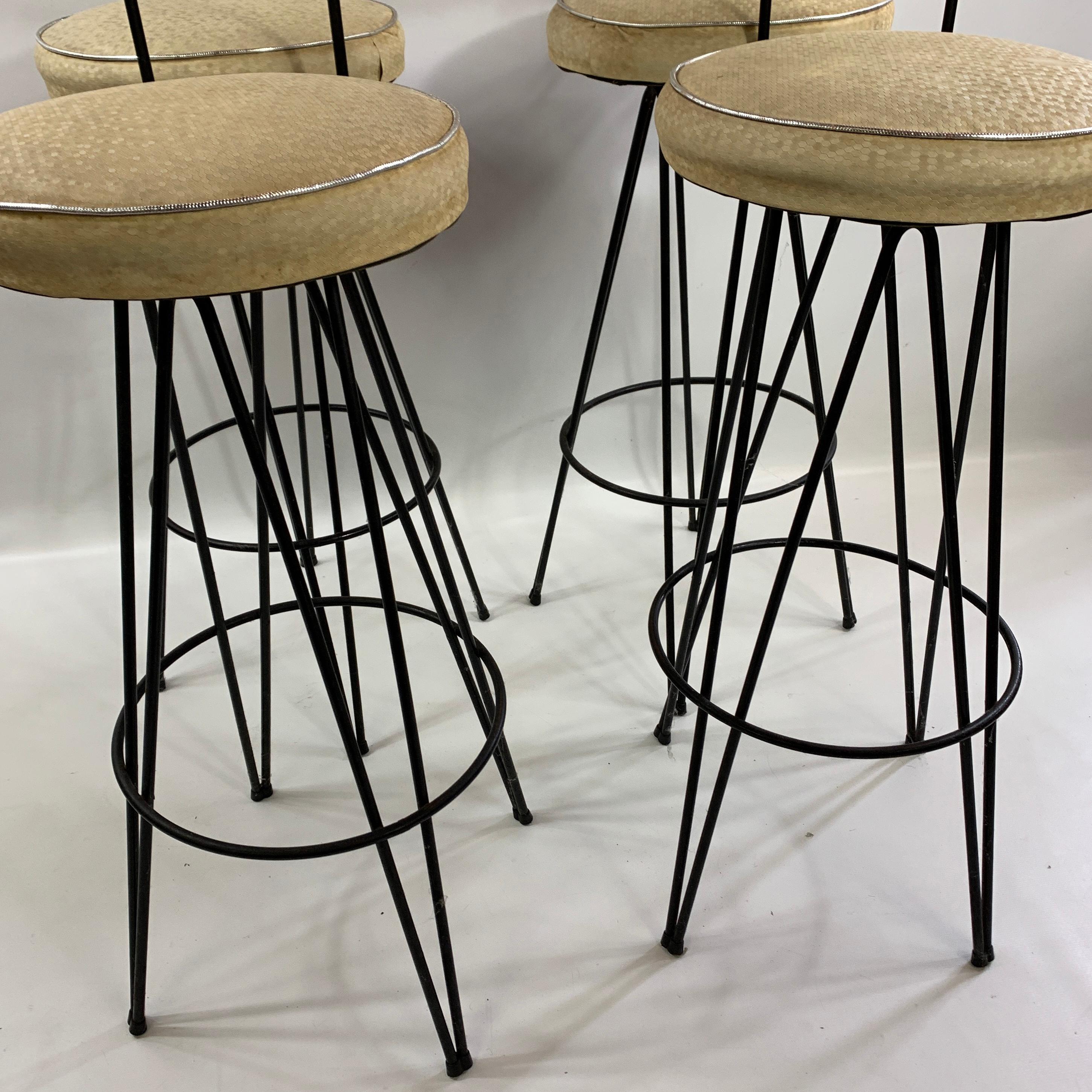 American Mid-Century Modern Federick Weinburg Style Hairpin Swivel Stools, Set of 4
