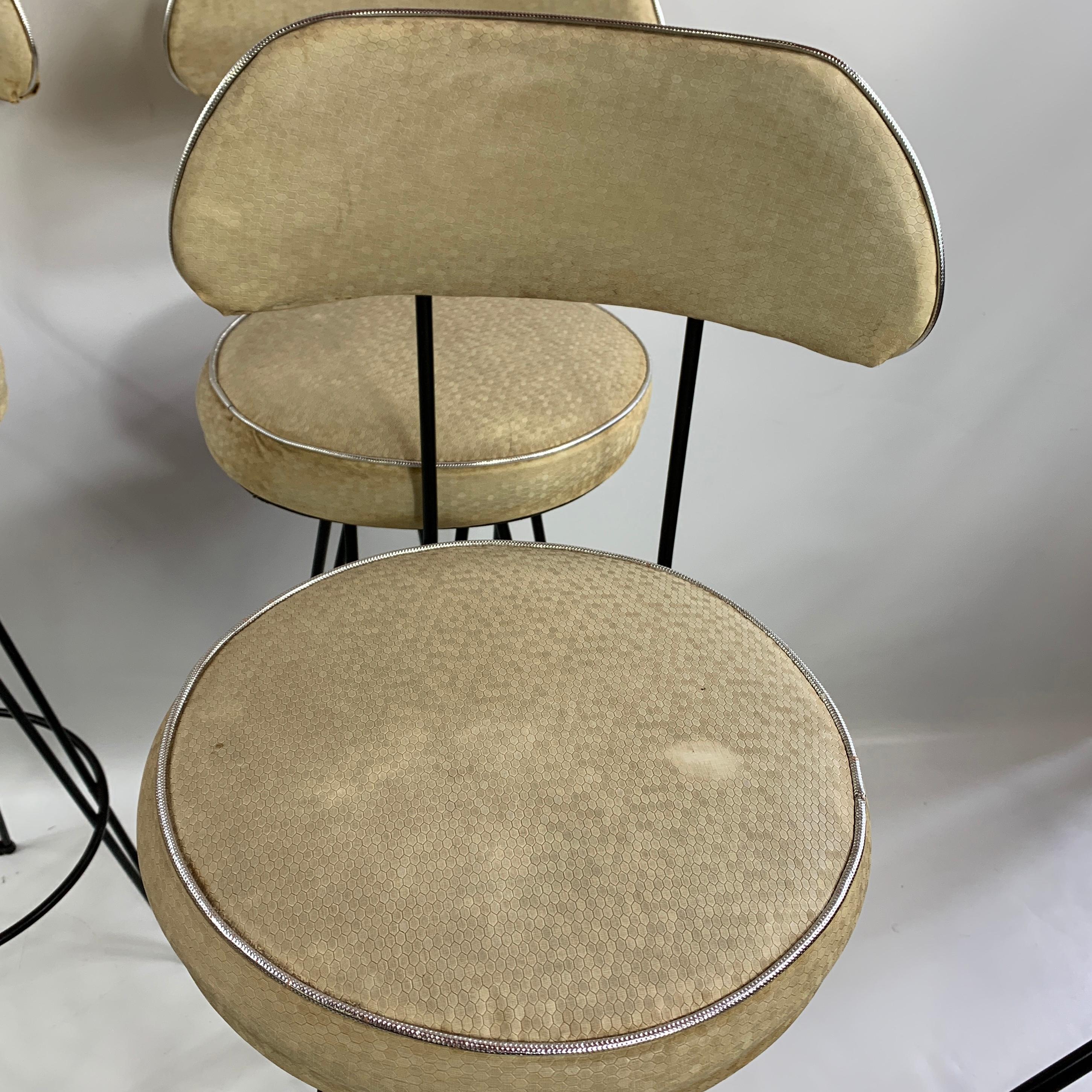 Mid-Century Modern Federick Weinburg Style Hairpin Swivel Stools, Set of 4 1