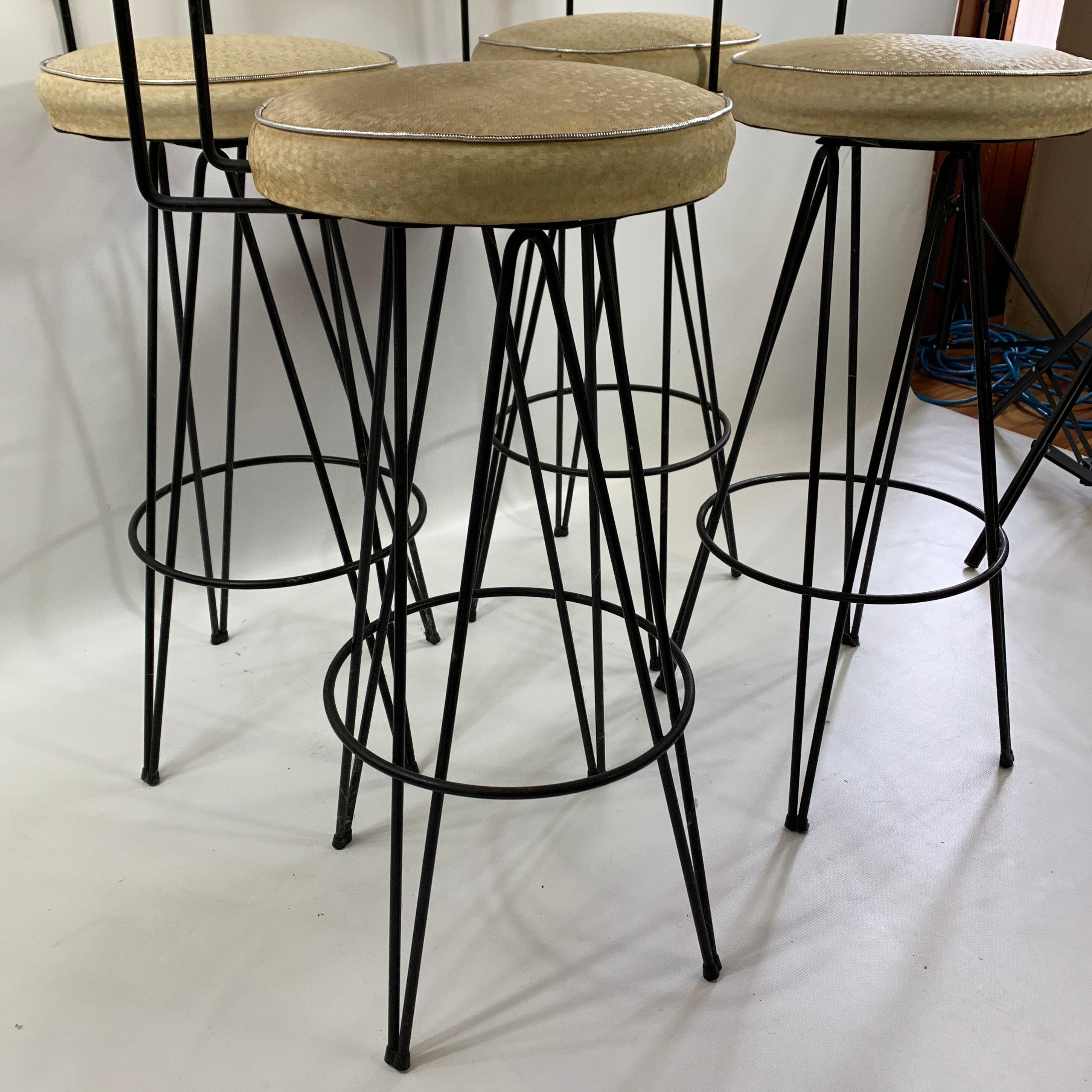 Mid-Century Modern Federick Weinburg Style Hairpin Swivel Stools, Set of 4 3