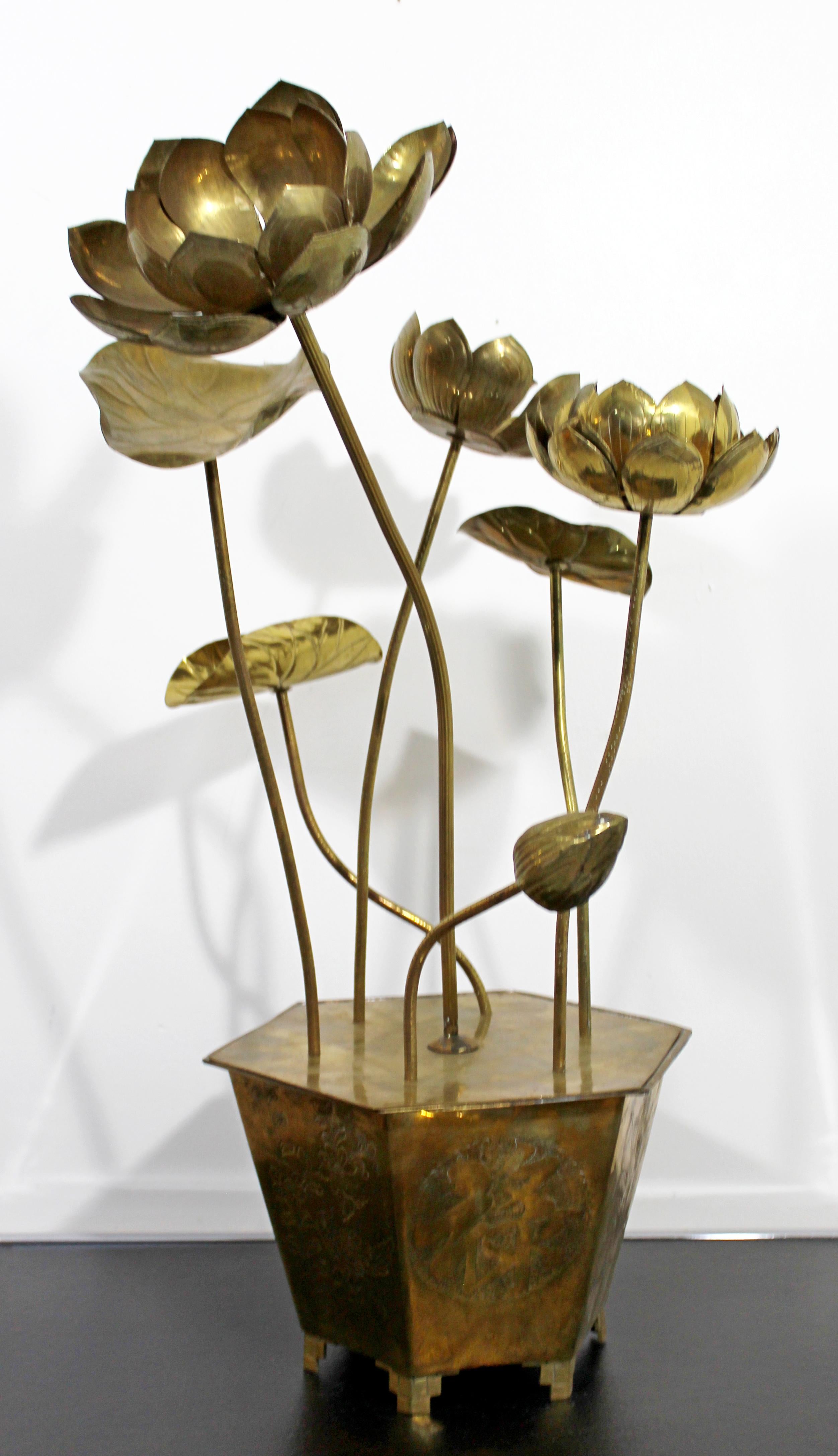 Mid-Century Modern Feldman Chinoiserie Brass Lotus Sculpture Jere Era, 1970s 1