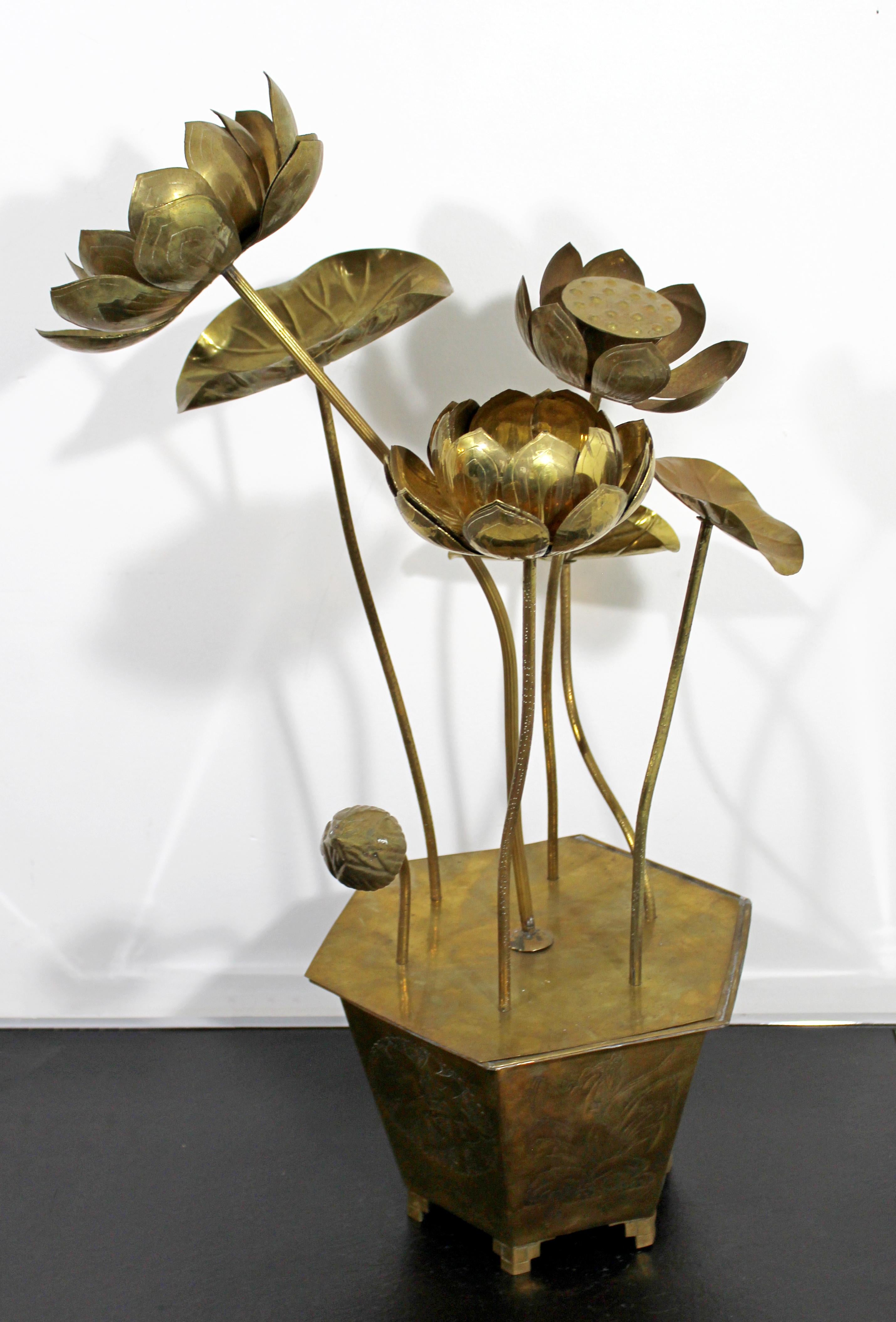 Mid-Century Modern Feldman Chinoiserie Brass Lotus Sculpture Jere Era, 1970s 2