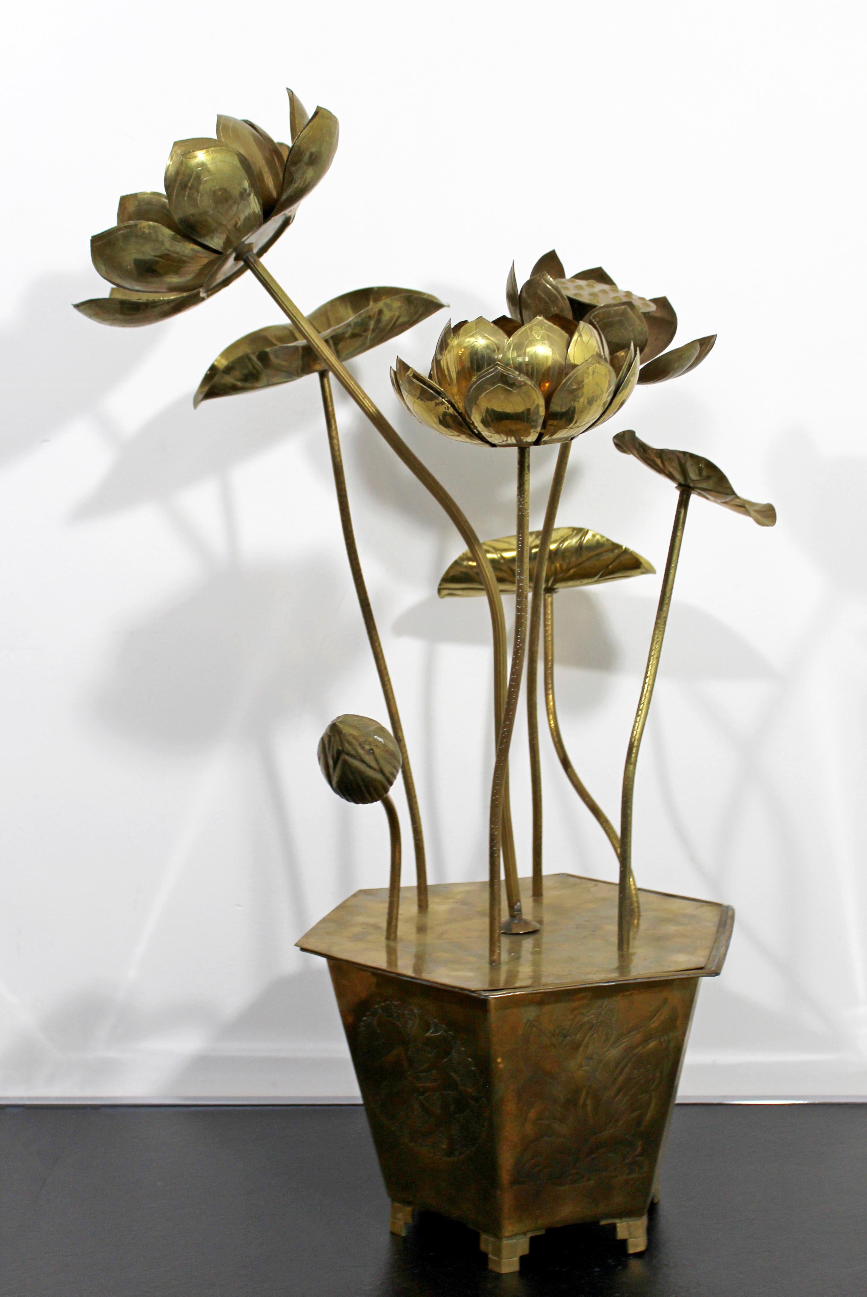 Mid-Century Modern Feldman Chinoiserie Brass Lotus Sculpture Jere Era, 1970s 3