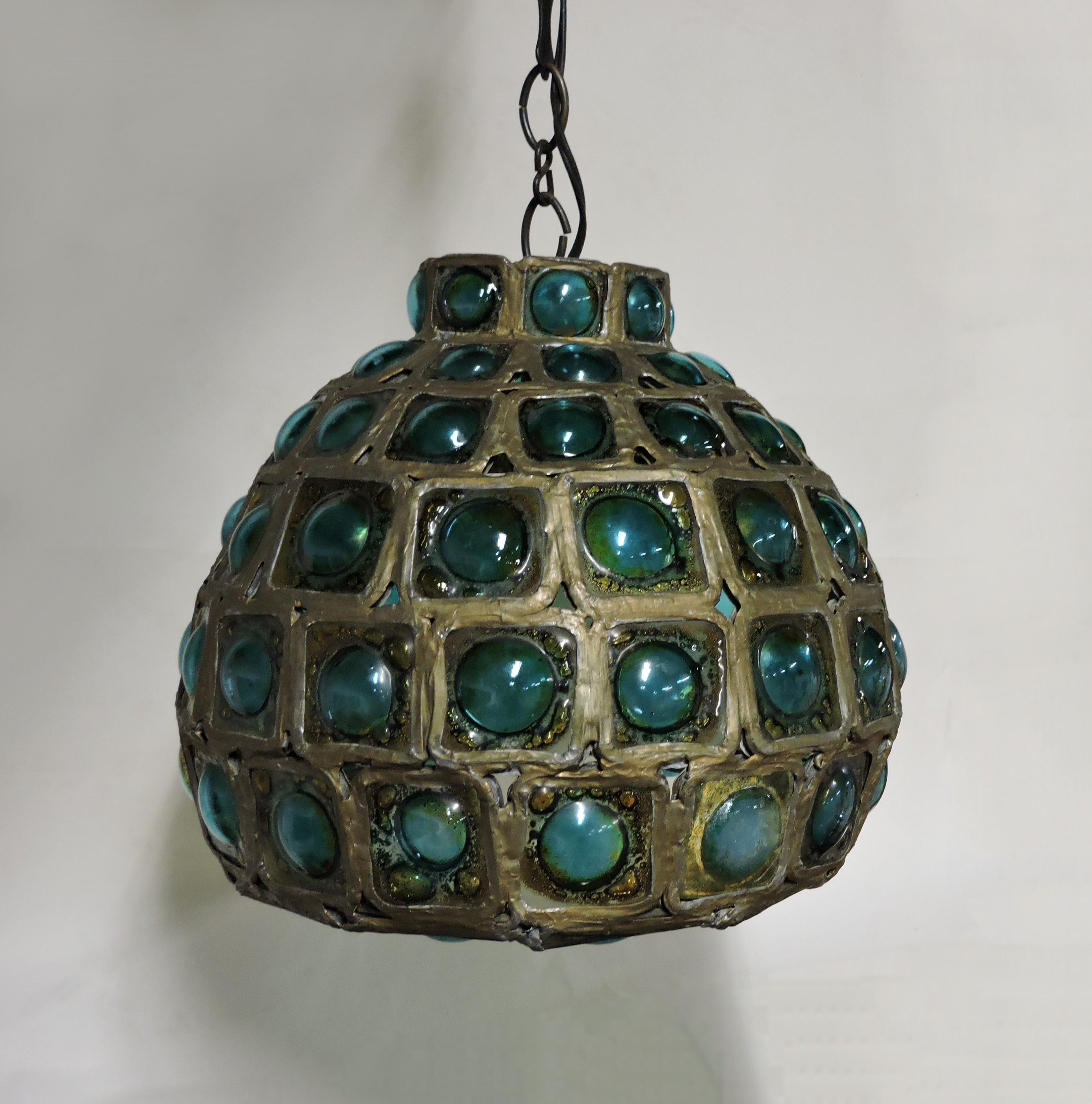 Lampe pendante en verre d'art brut Felipe Derflingher:: moderne du milieu du siècle Feders 4