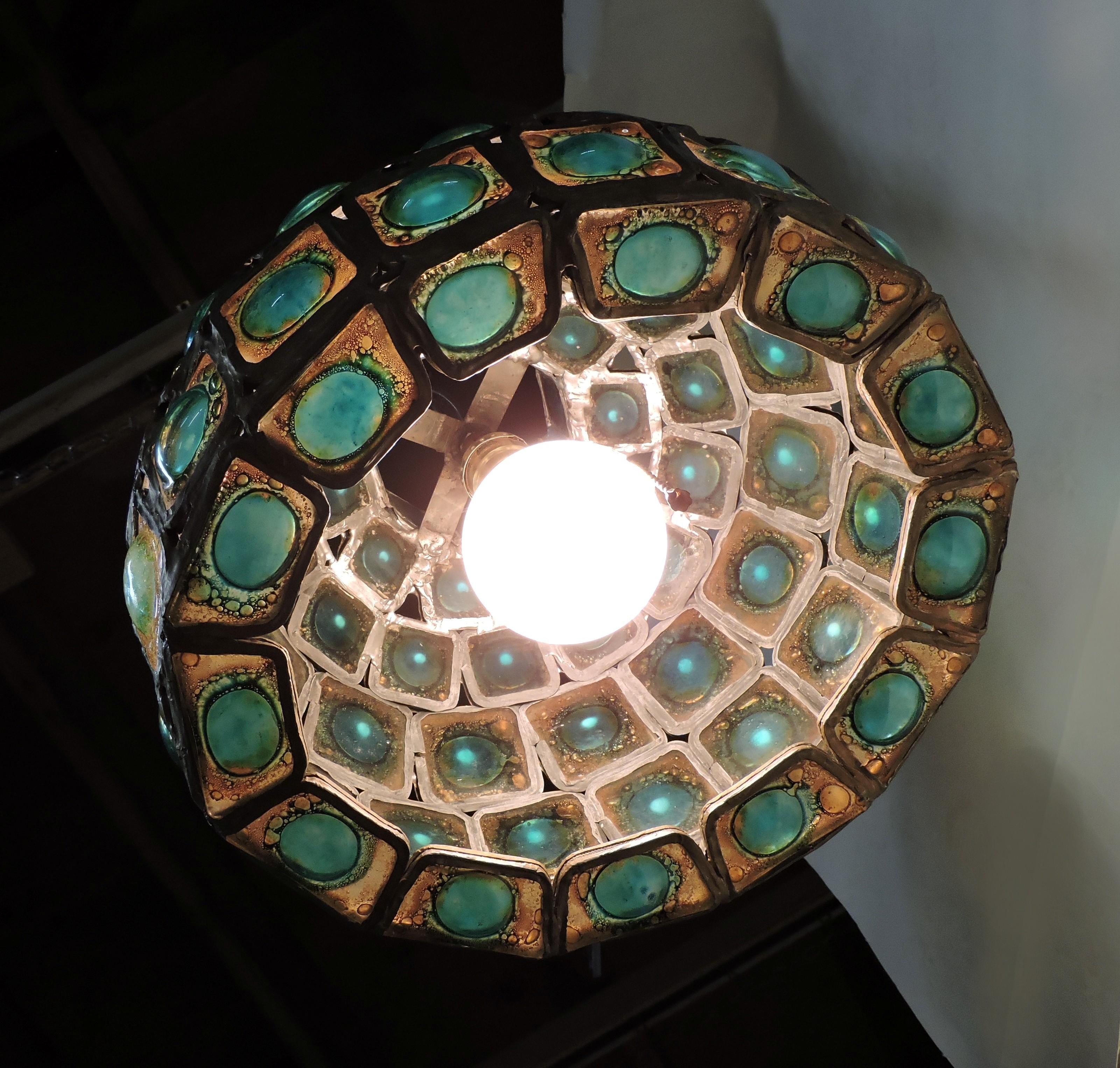 Lampe pendante en verre d'art brut Felipe Derflingher:: moderne du milieu du siècle Feders 5