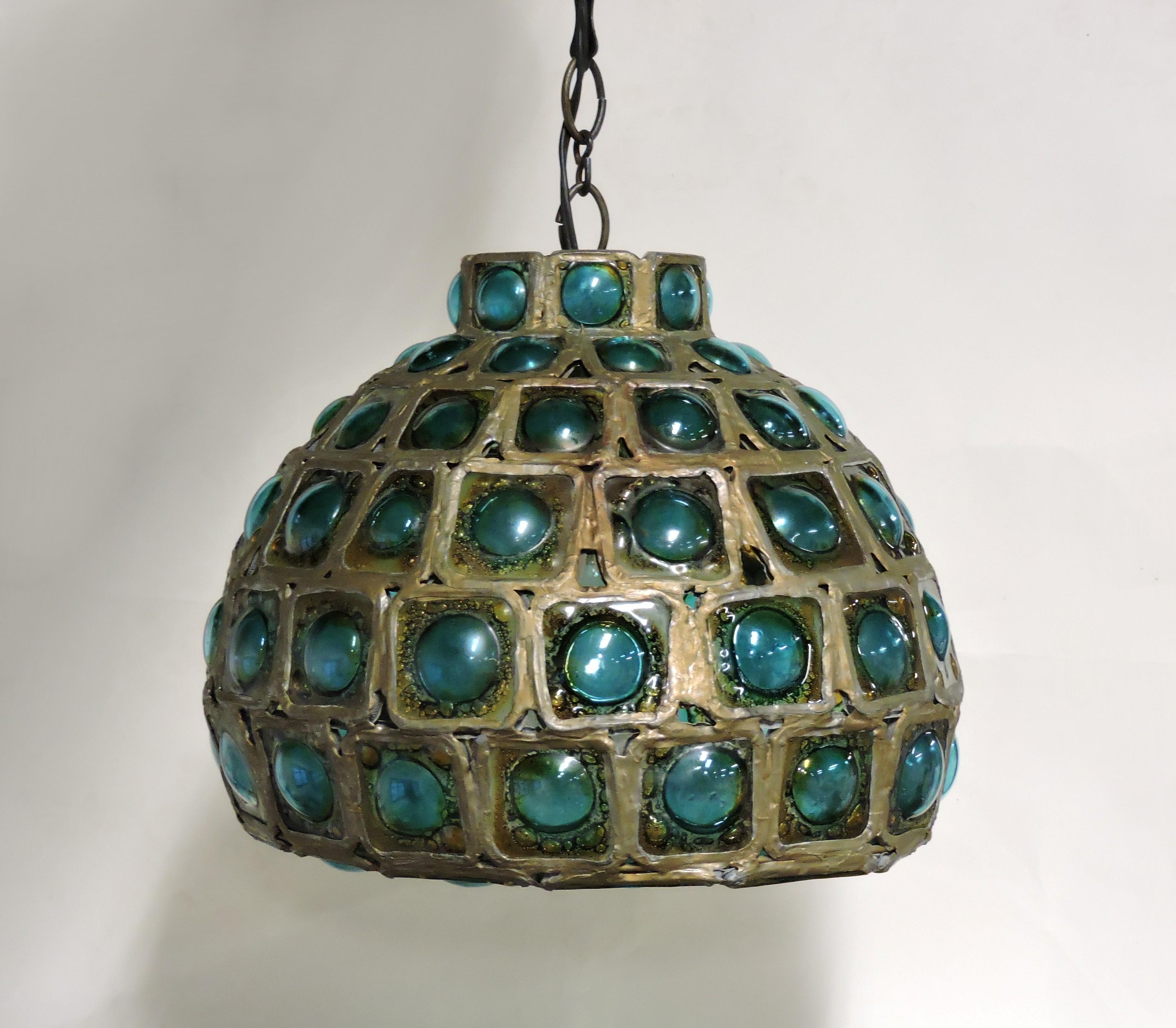 Lampe pendante en verre d'art brut Felipe Derflingher:: moderne du milieu du siècle Feders 6