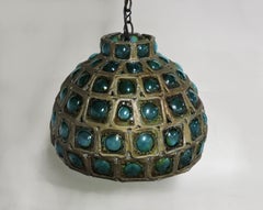 Mid-Century Modern Felipe Derflingher Brutalist Art Glass Pendant Light Feders