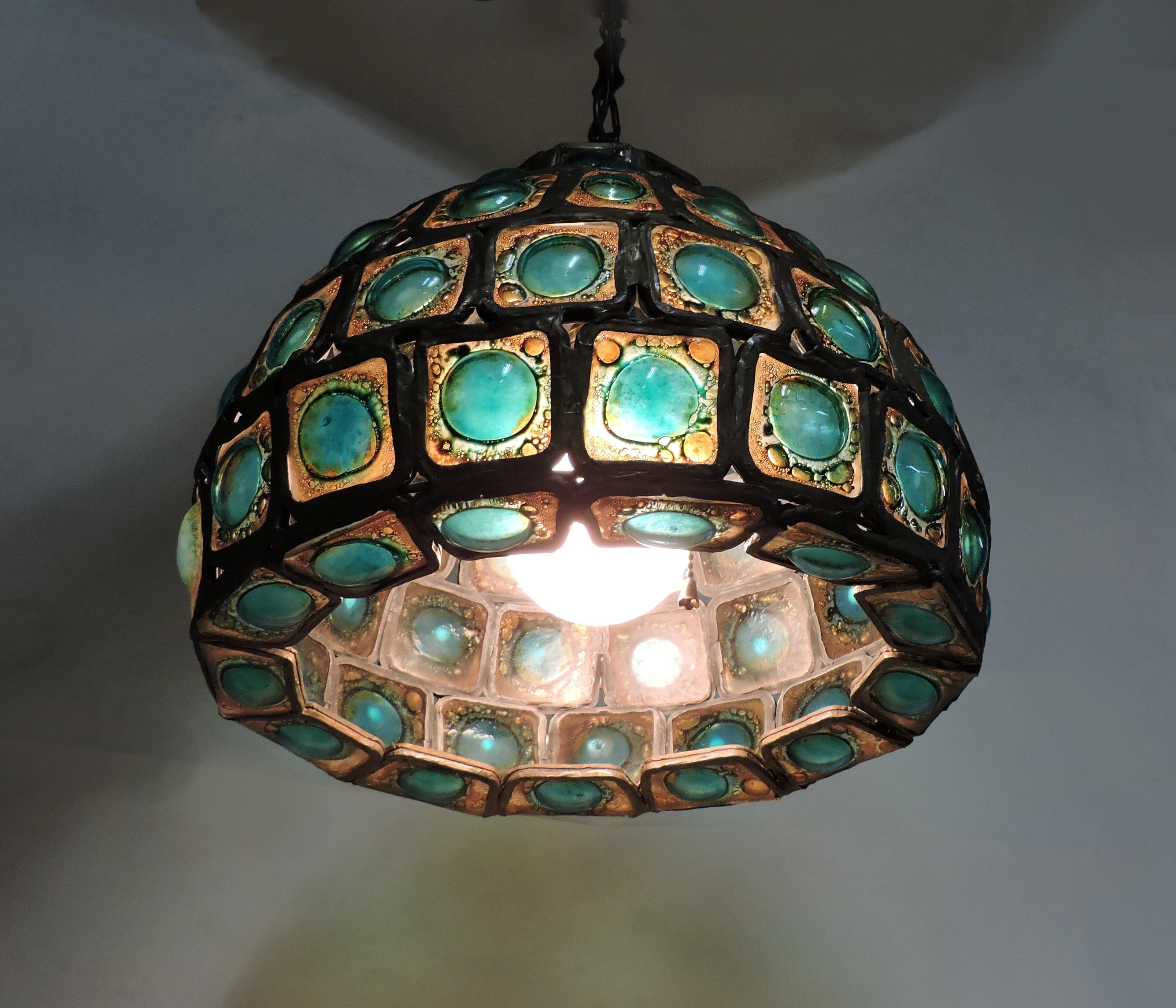 Mexicain Lampe pendante en verre d'art brut Felipe Derflingher:: moderne du milieu du siècle Feders