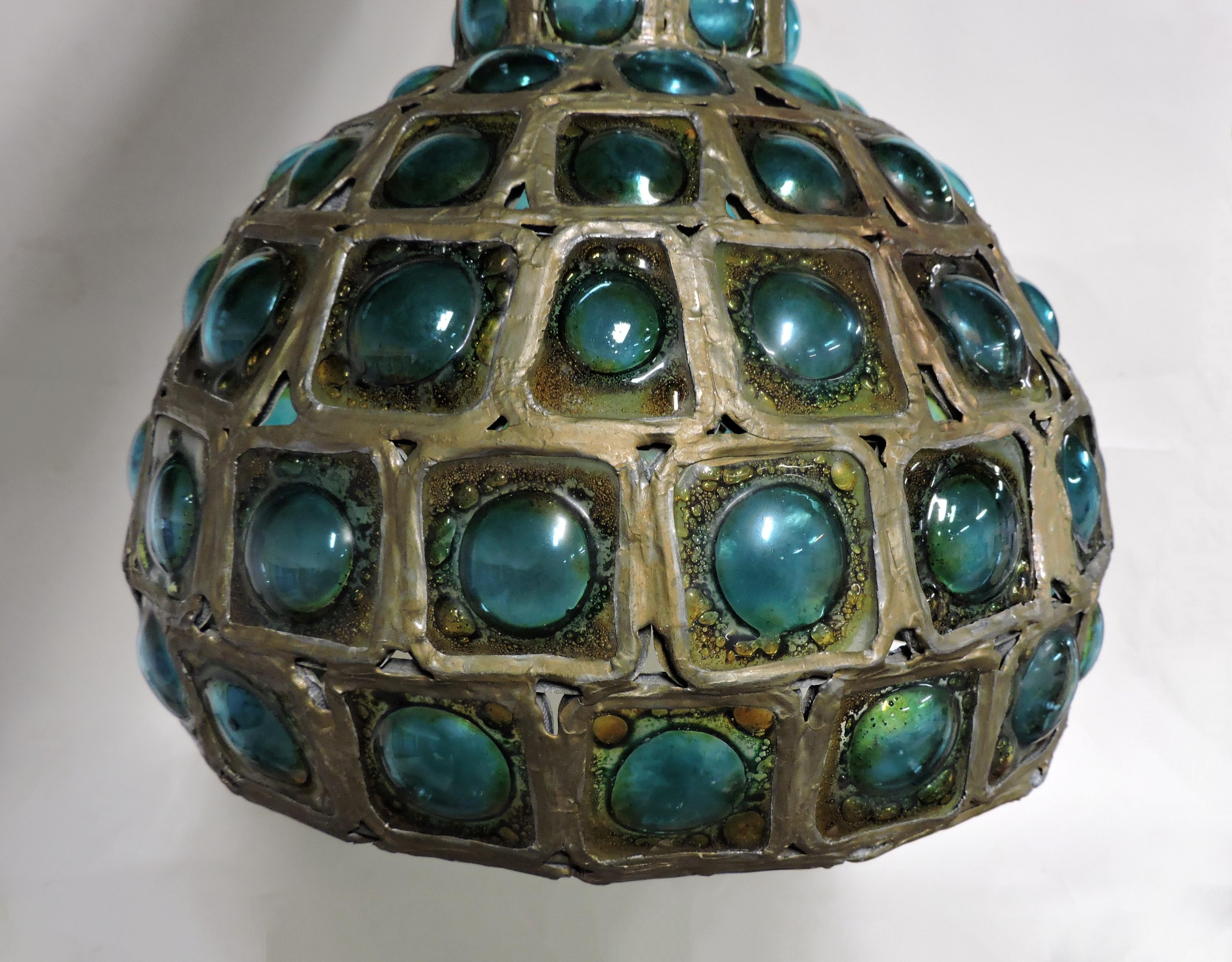 Verre Lampe pendante en verre d'art brut Felipe Derflingher:: moderne du milieu du siècle Feders
