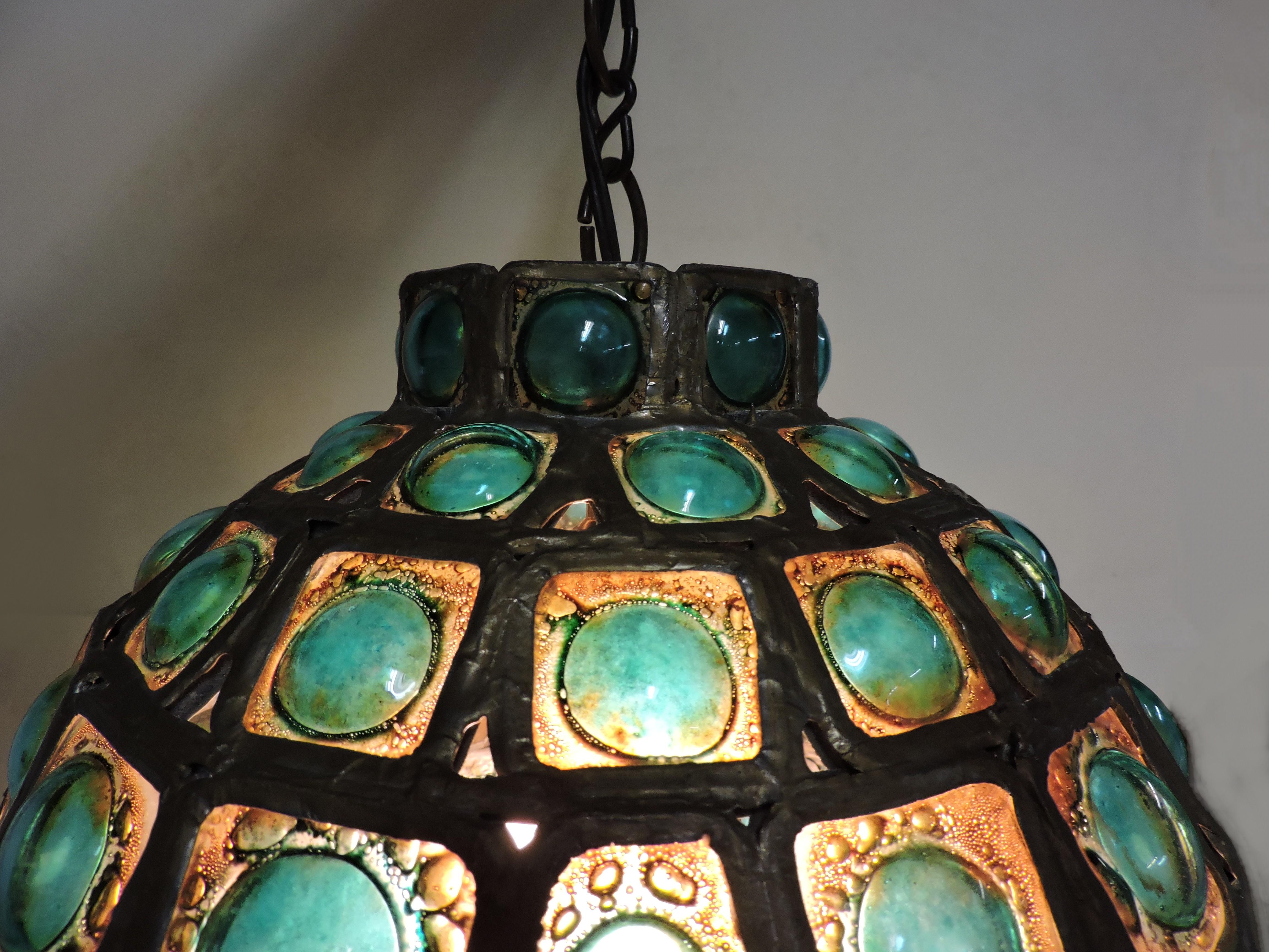 Lampe pendante en verre d'art brut Felipe Derflingher:: moderne du milieu du siècle Feders 1