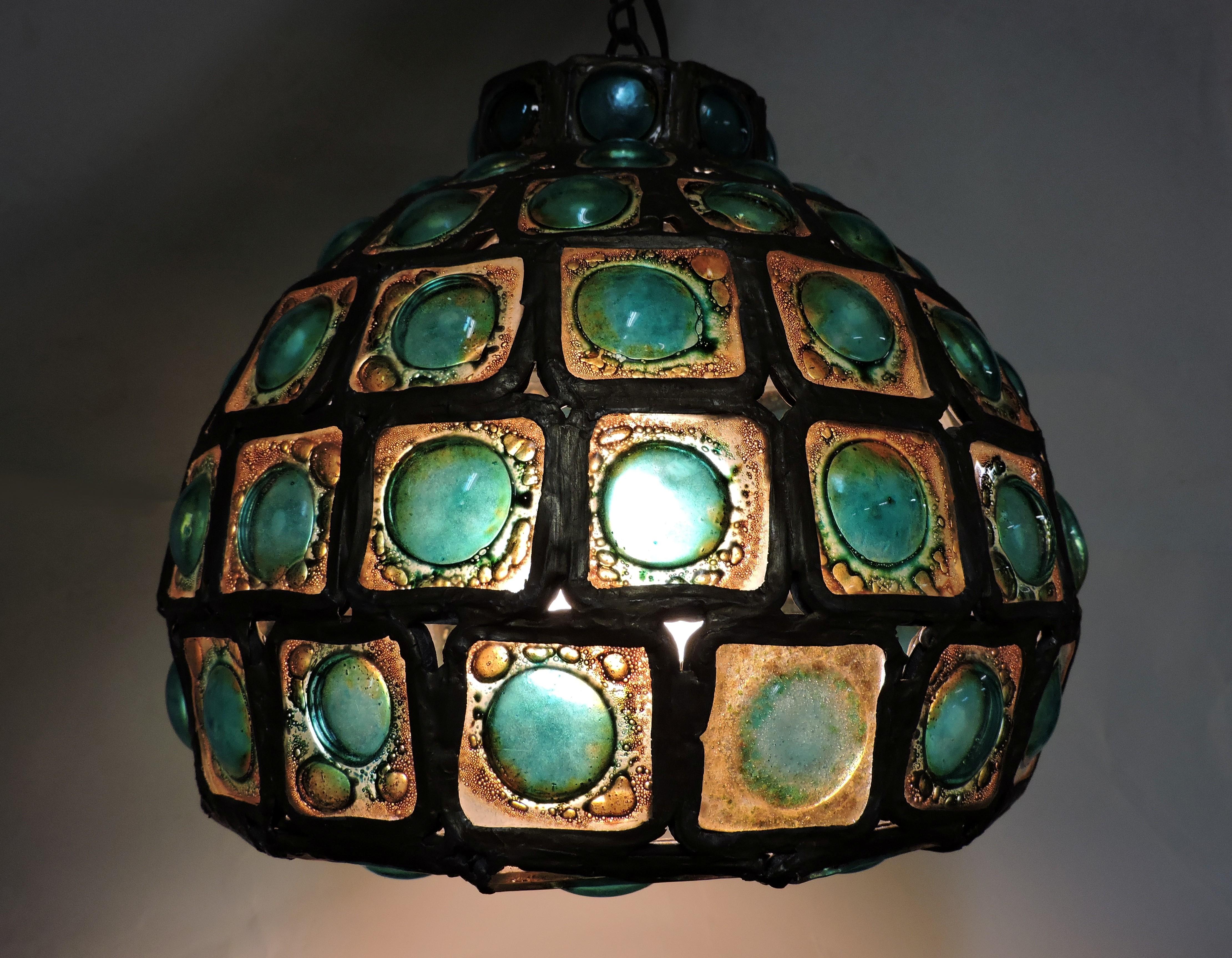 Lampe pendante en verre d'art brut Felipe Derflingher:: moderne du milieu du siècle Feders 2