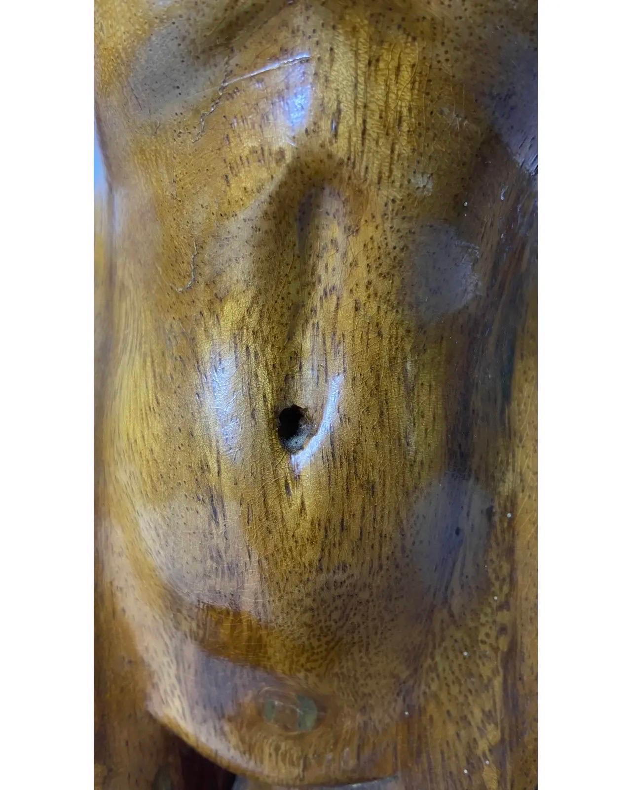 Hand-Carved Mid-Century Modern Female Torso Bust