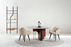 Mid-Century Modern Ferreirinha Marble Dining Table, Brass, Handmade Greenapple