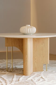 Mid-Century Modern Ferreirinha Marble Dining Table, Brass, Handmade Greenapple