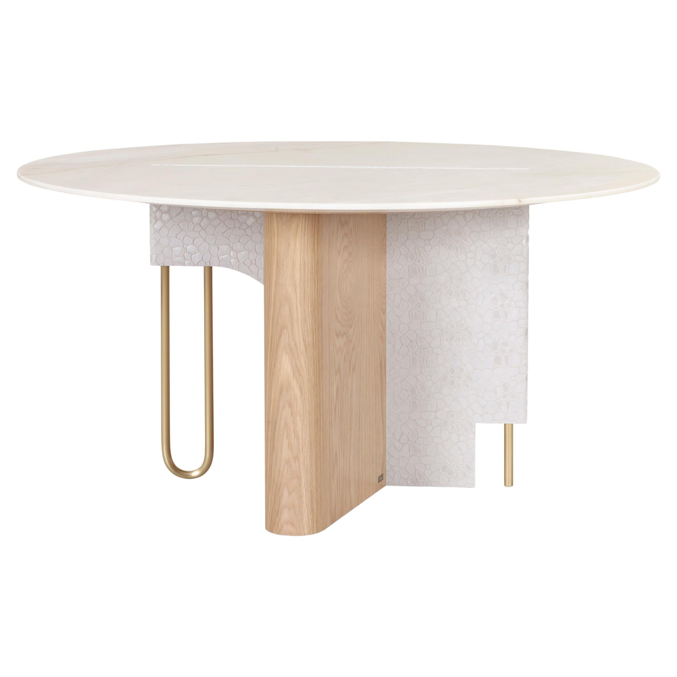 Mid-Century Modern Ferreirinha Marble Dining Table, Brass, Handmade Greenapple