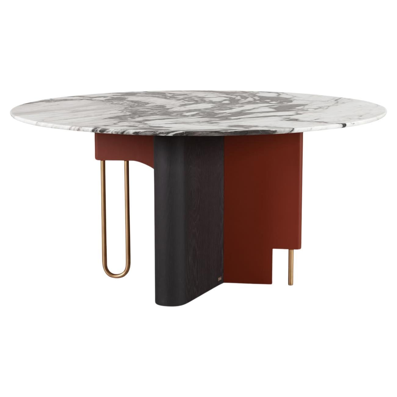 Mid-Century Modern Ferreirinha Marble Dining Table, Brass, Handmade Greenapple