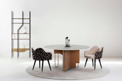 Mid-Century Modern Ferreirinha Marble Dining Table, Walnut, Handmade Greenapple