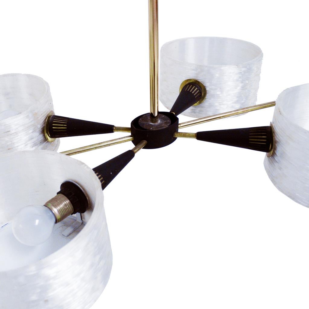 20th Century Mid-Century Modern Fiber and Brass Italian Suspension Lamp