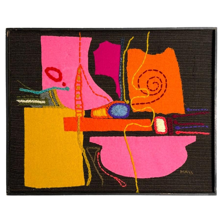 Mid Century Modern Fiber Art Textile Stitchery Wall Hanging by Carolyn Hall 1965