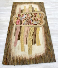 Mid-Century Modern Fiber Wandteppich Abstrakt 1970er Jahre Signiert Ghiba Larisa Geoda