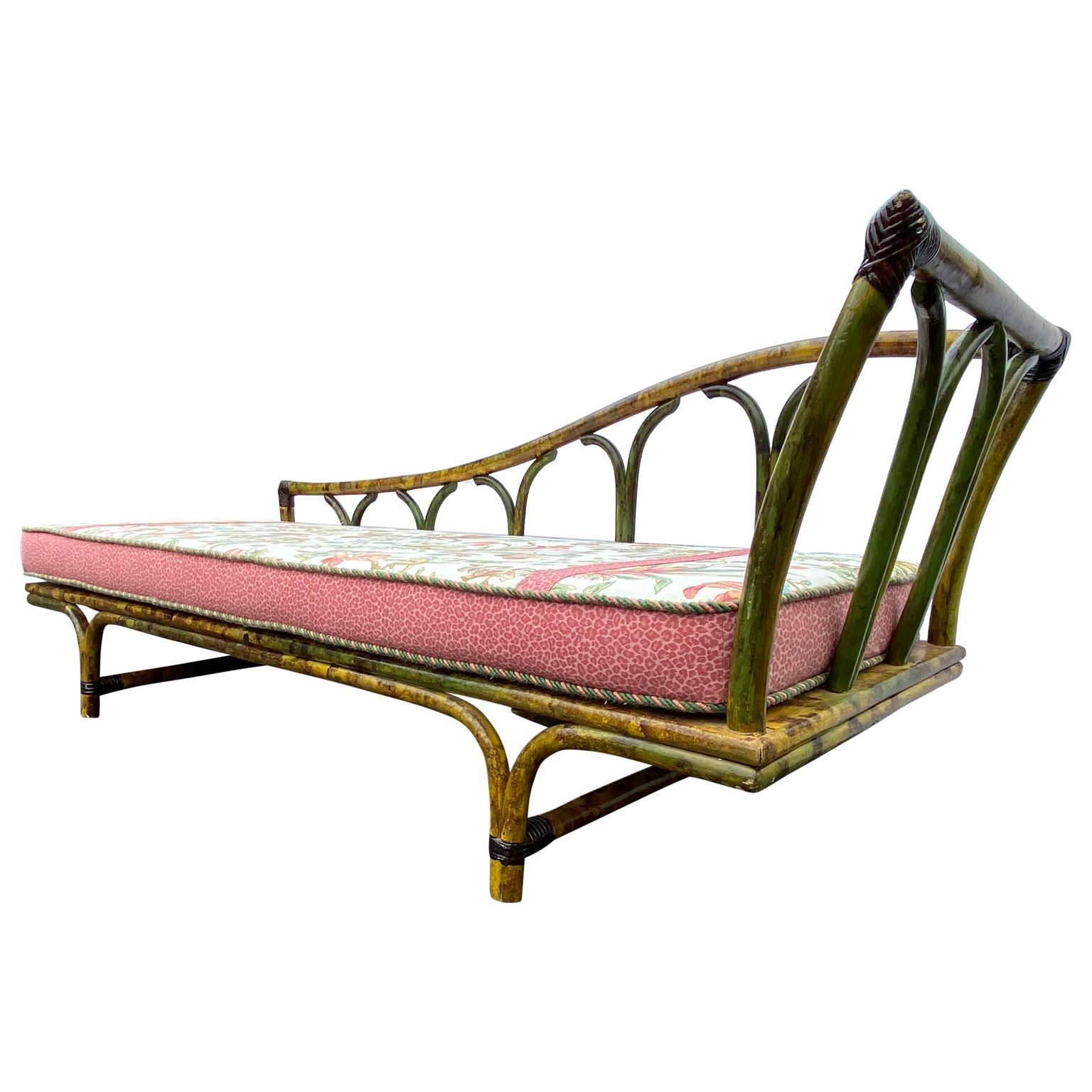 American Ficks Reed Rattan Daybed Chaise Lounge, Mid-Century Modern